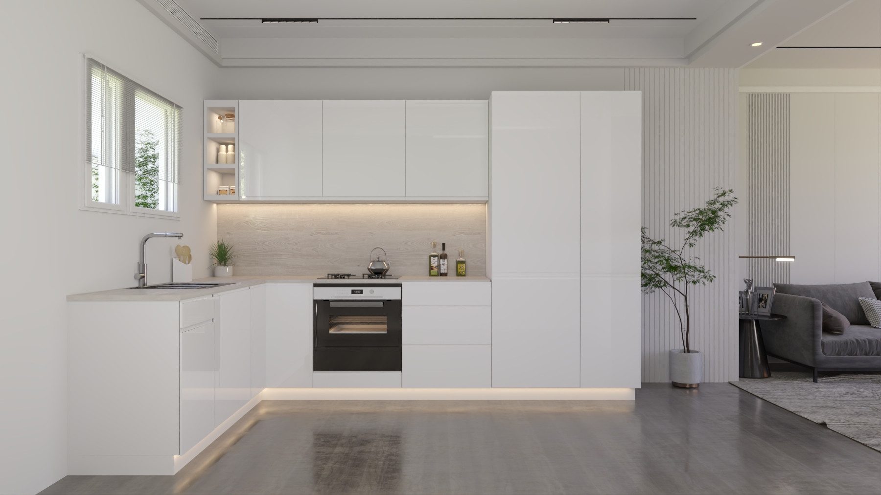 ROYAL24_MARKT Küchenzeile Velmora Winkelküche 300 × 180 cm KÜ05 – Moderne L-Küche Weiß Hochglanz, (Komplett Set), Edles Design - Top Material - Hochwertig