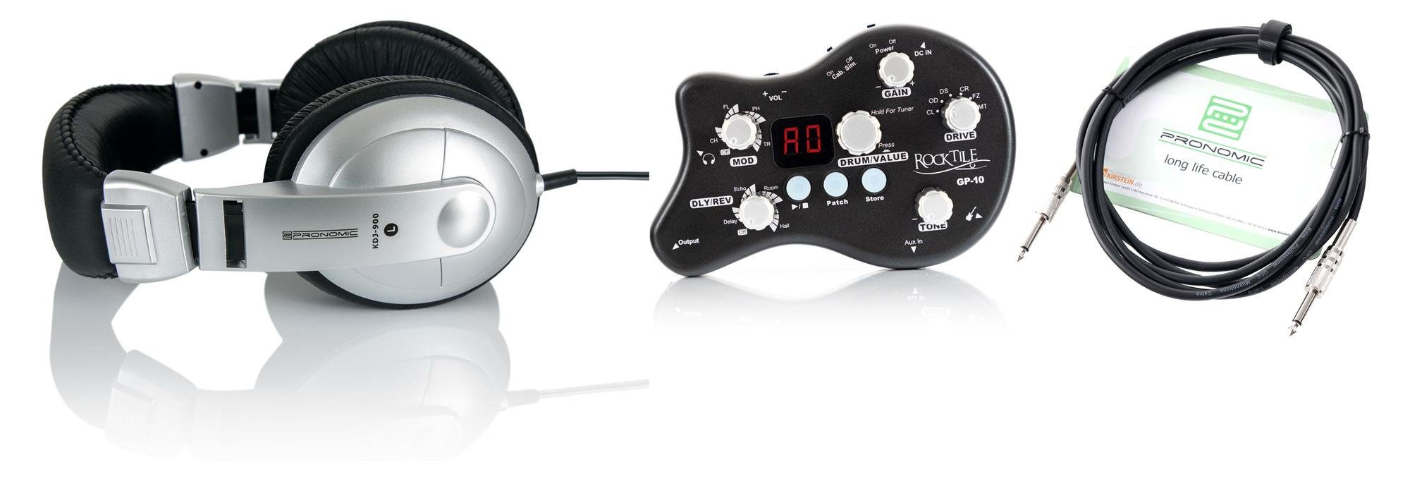 Rocktile GP-10 Practice Kit (tragbarer Kopfhörer-Verstärker & Multieffektgerät) Kopfhörerverstärker (8-Effekttypen und Drum-Loop Player mit 40 Rhythmen)