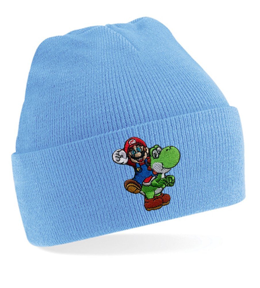 Blondie & Brownie Beanie Unisex Erwachsenen Mütze Yoshi & Mario Luigi Peach Stick Hellblau