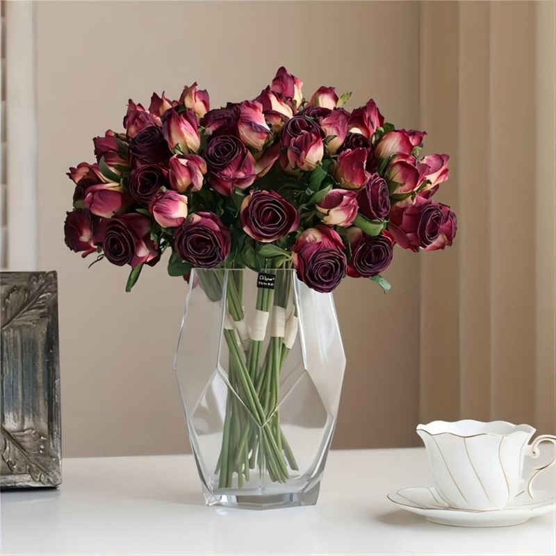 Trockenblume 6PCS Vintage verbrannt Rand Rose Simulation Bouquet, Trockenblumen, Fivejoy
