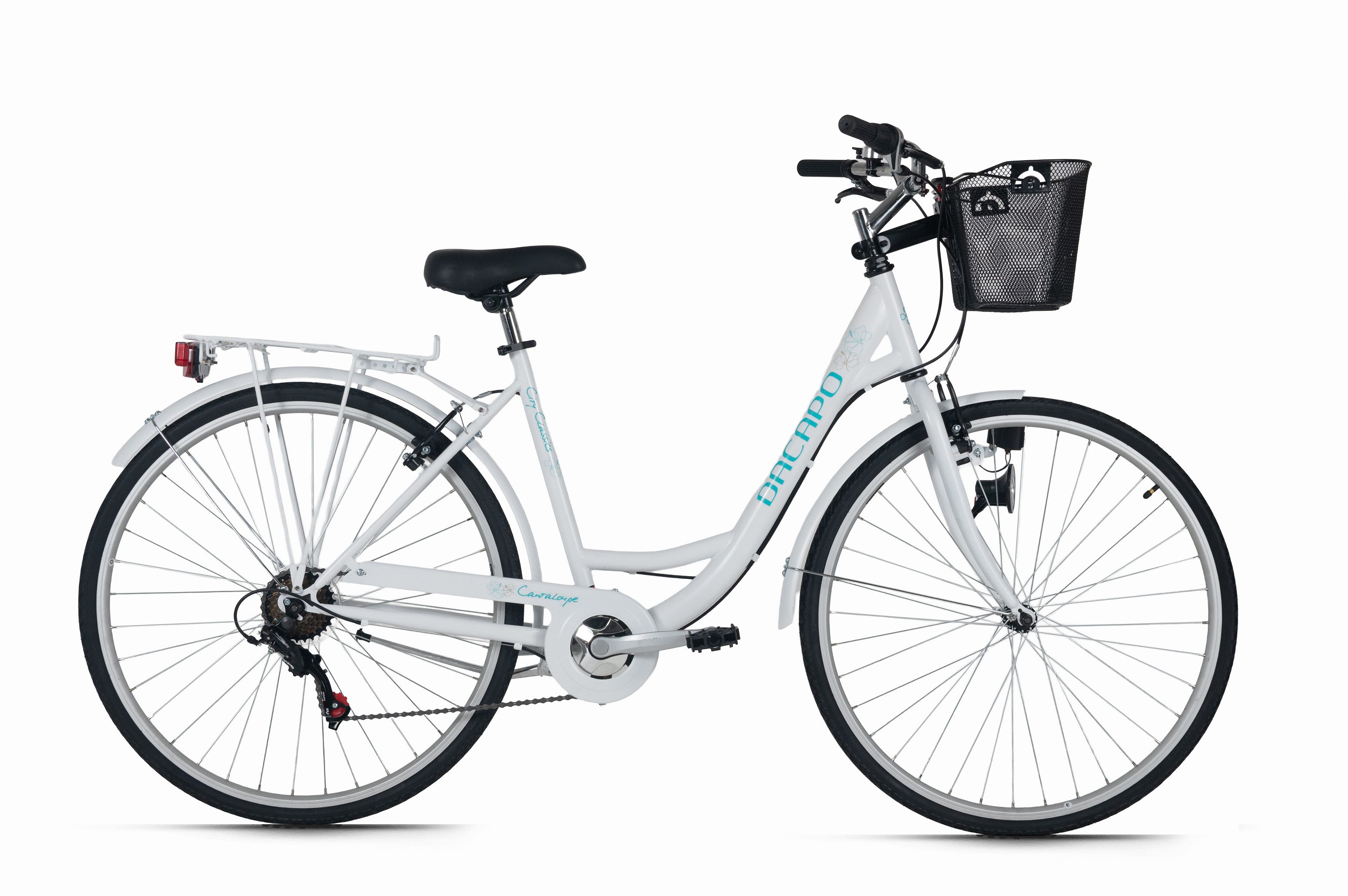 Dacapo Cityrad DaCapo Citybike 28'' Cantaloupe weiß mit Korb RH 48 cm, 6 Gang Shimano Tourney Schaltwerk, Kettenschaltung