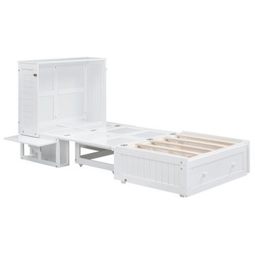 REDOM Stauraumbett Holzbett mit Schubladen am Bettende (Verwandelbare Plattformbetten 90x200cm, mit kleinem Regal an der Seite des Bettes), ohne Matratze