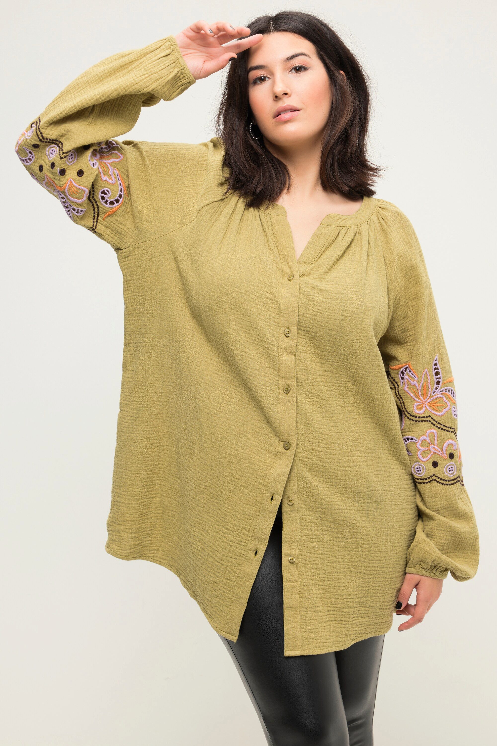 Studio Untold Satinbluse Musselin-Bluse oversized Tunika-Ausschnitt