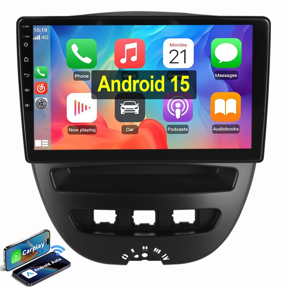 ESSGOO Android 15 Carplay Für Toyota Aygo Peugeot 107 Citroen C1 Autoradio Autoradio (Digitalradio (DAB), RDS, FM, GPS NAVI, SWC)