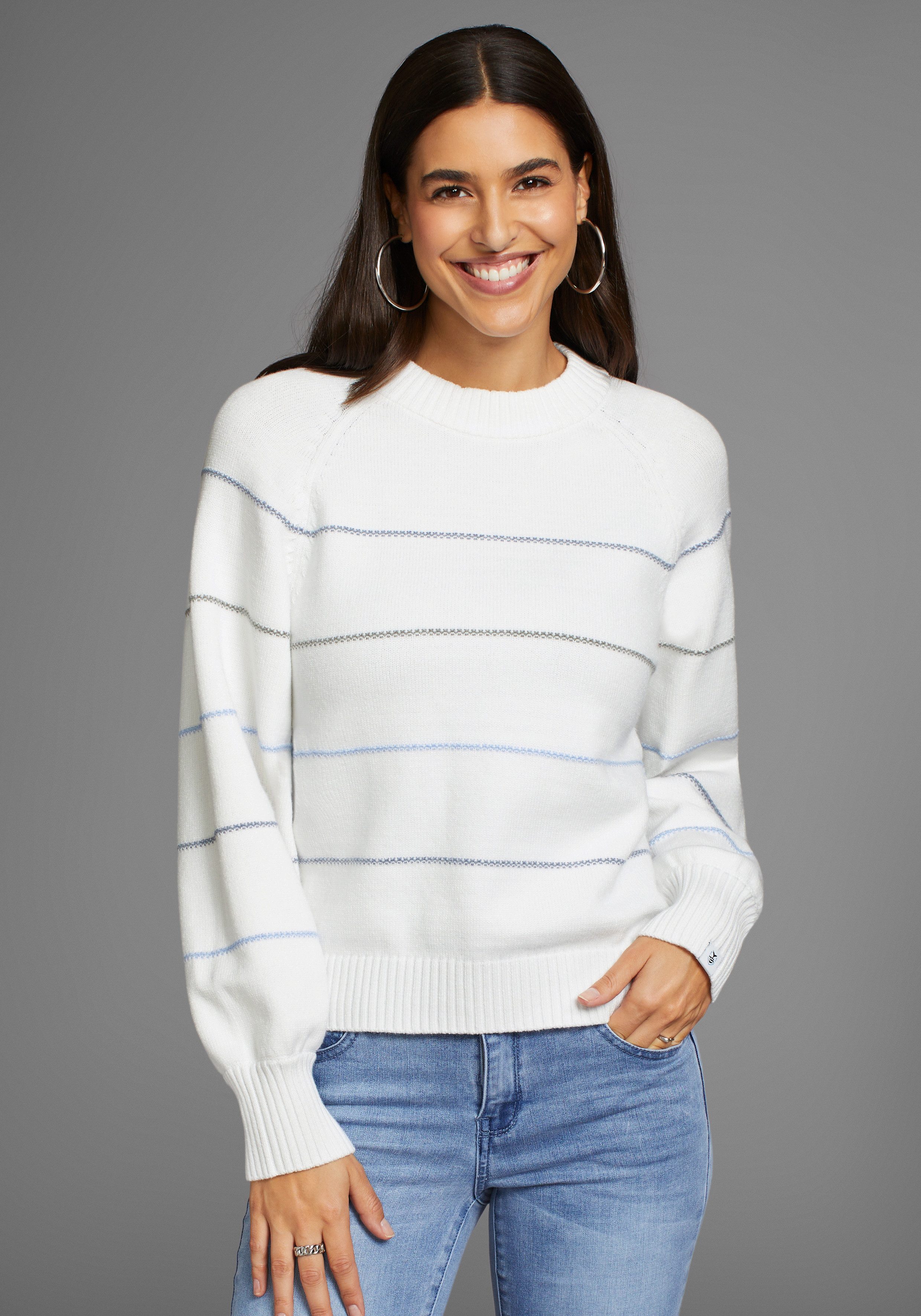 DELMAO Strickpullover mit zarten Streifen und Rundhals günstig online kaufen