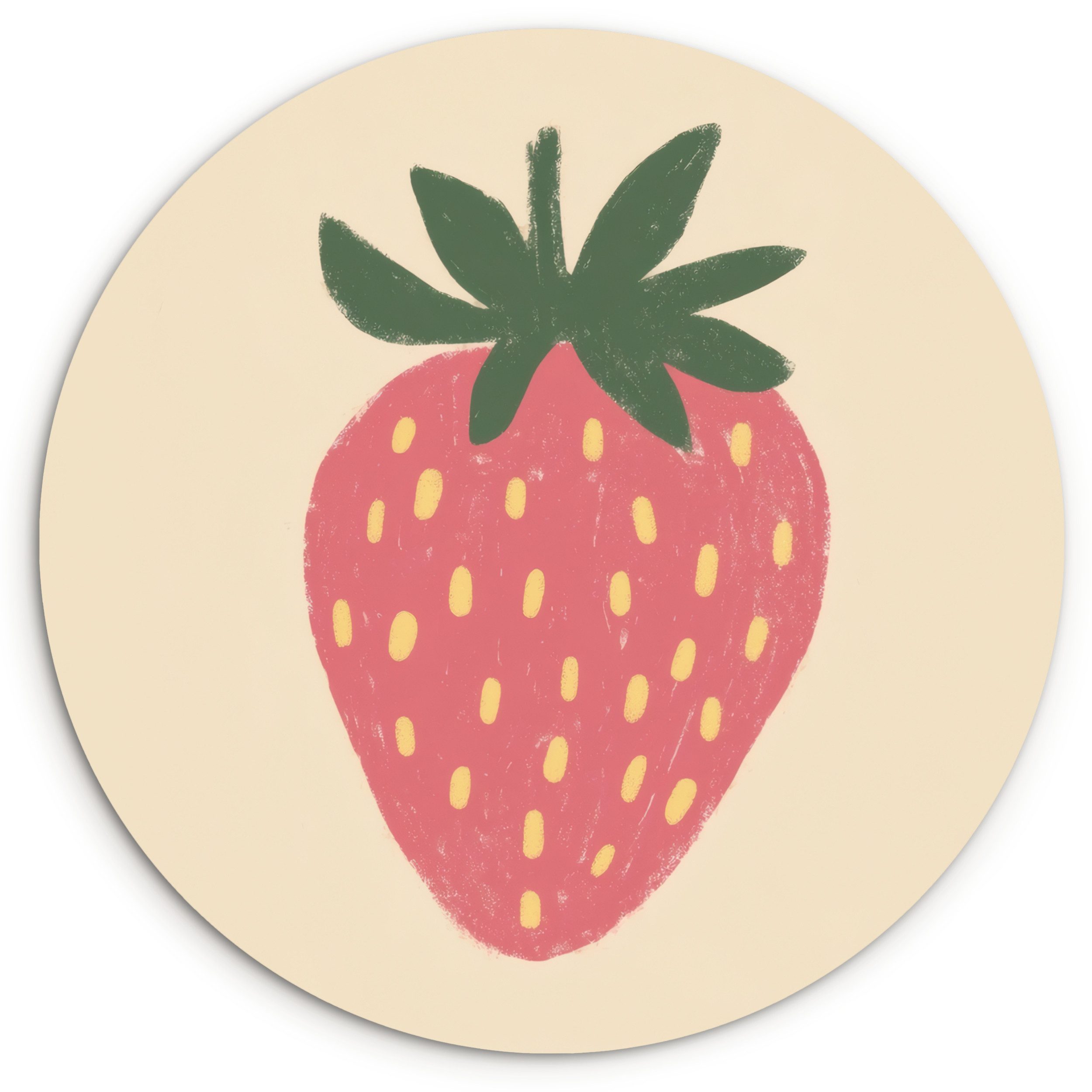 MuchoWow Gemälde Erdbeere - Minimalistisch - Rot - Obst, Fotodruck (1 St), Kreis Wanddekoration, Rundes Wandbild, 30x30 cm