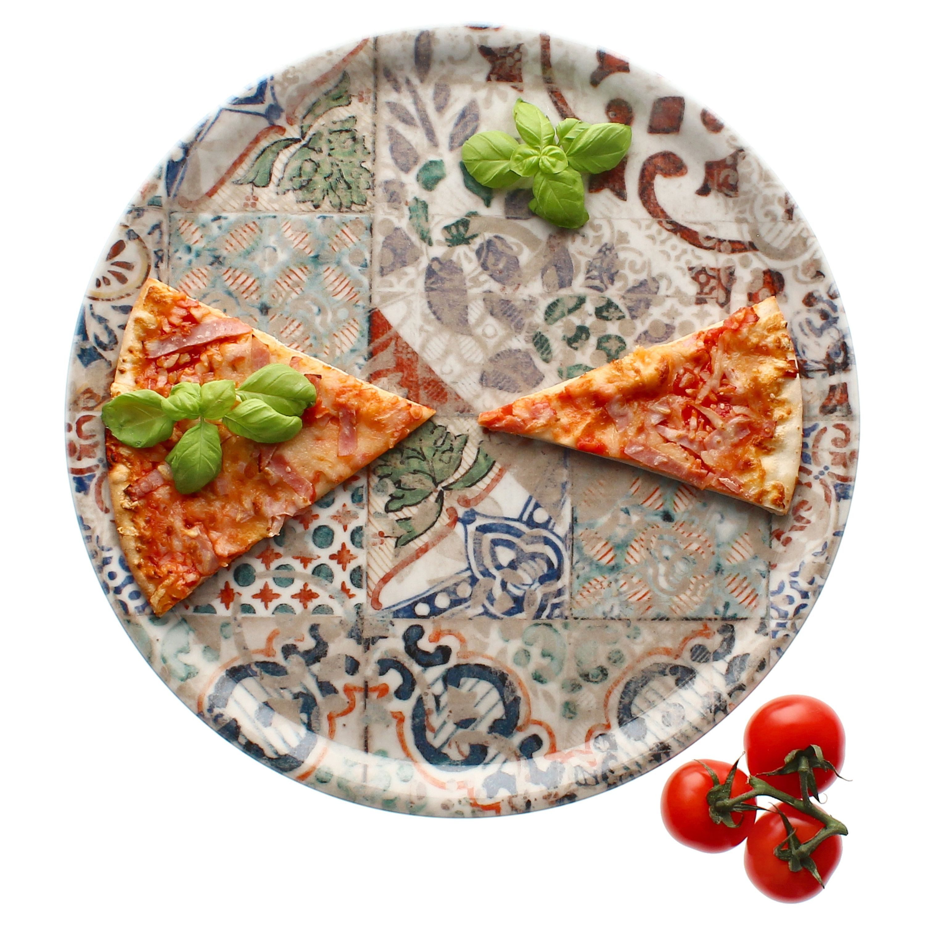 MamboCat Pizzateller 4x Pizzateller Alcazar Ø33cm 4 Personen XL-Teller Fliesenoptik Platte – Bild 5 von 5