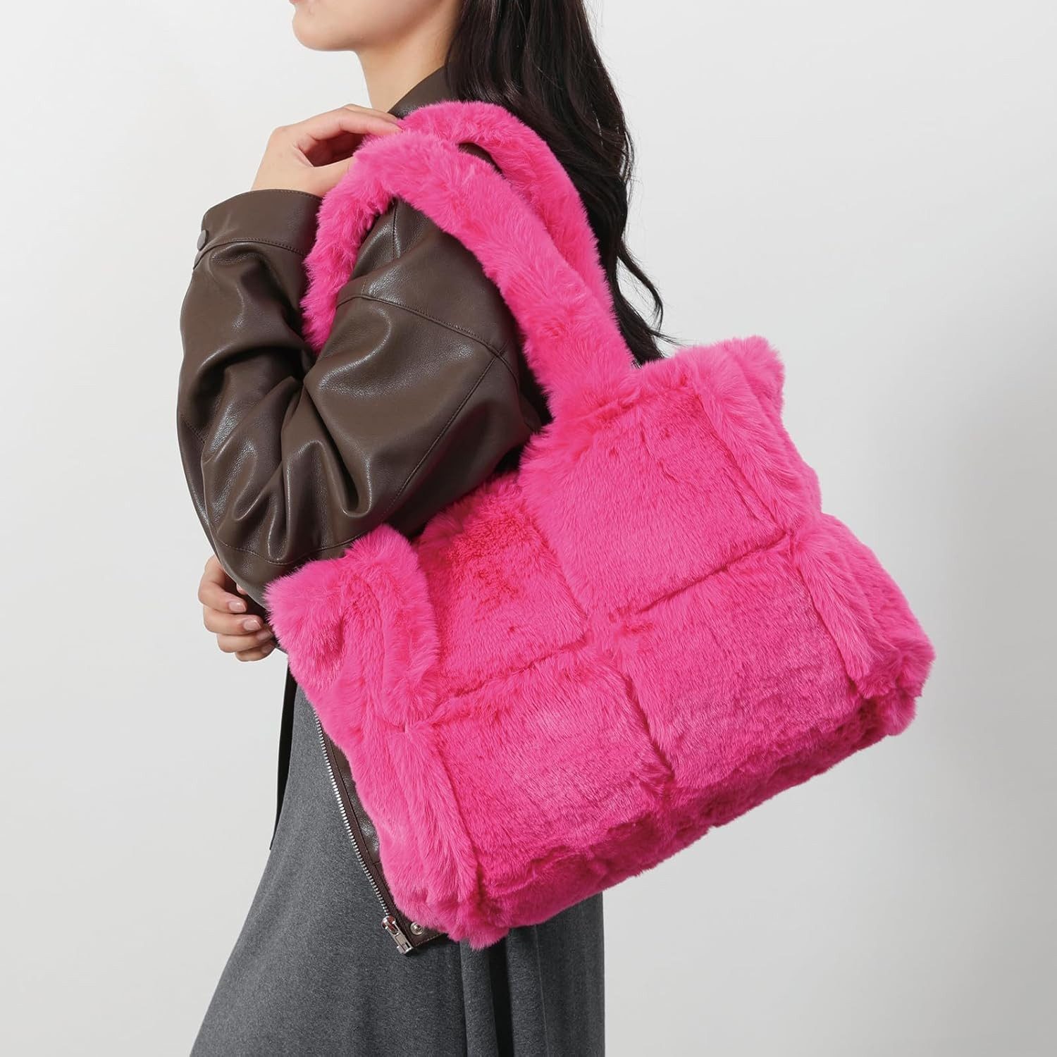 Cachito Schultertasche Damen Plüsch Umhängetasche Groß Shopper Tasche Handtasche Tote Bag (Geschenke für Familie und Freunde), für die Winterzeit, Halloween und – Bild 2 von 5