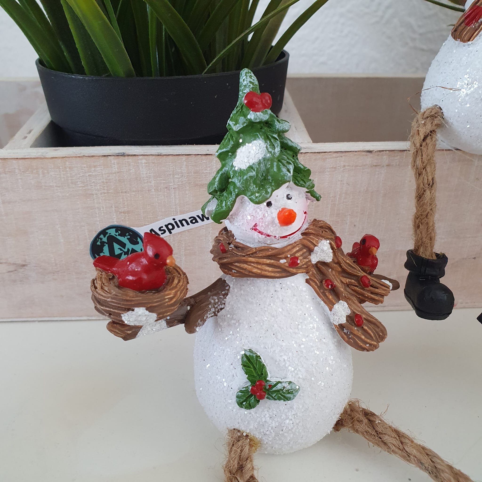 Aspinaworld Weihnachtsfigur Schneemann im Kantensitzer 17 2er Arm Set mit Vögel cm