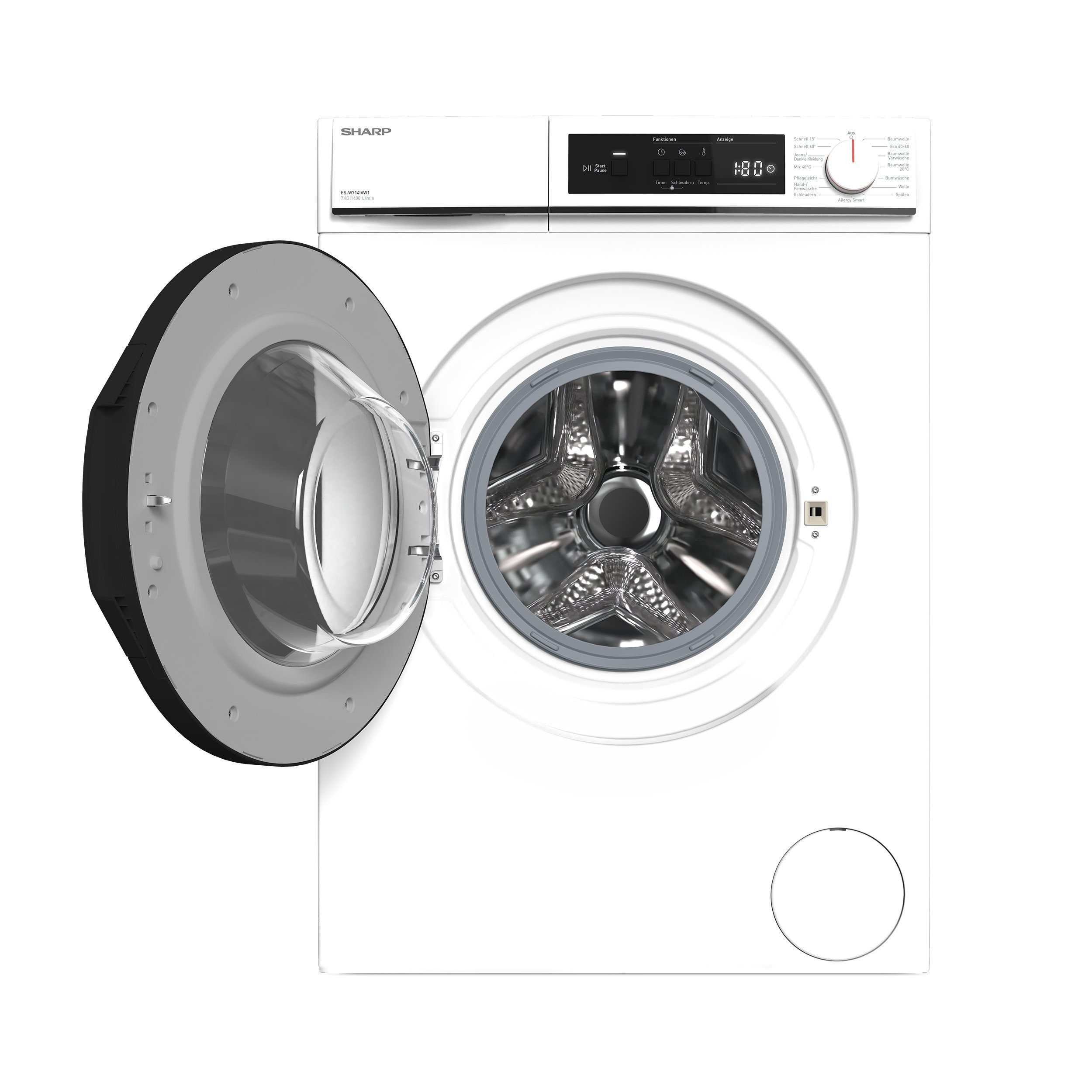 Sharp Waschmaschine AquaStop, 7 Weiß Motor, 15 ES-W714IAW1-DE, Überlaufschutz, U/min, LED-Diplay, 1400 Inverter Programme kg