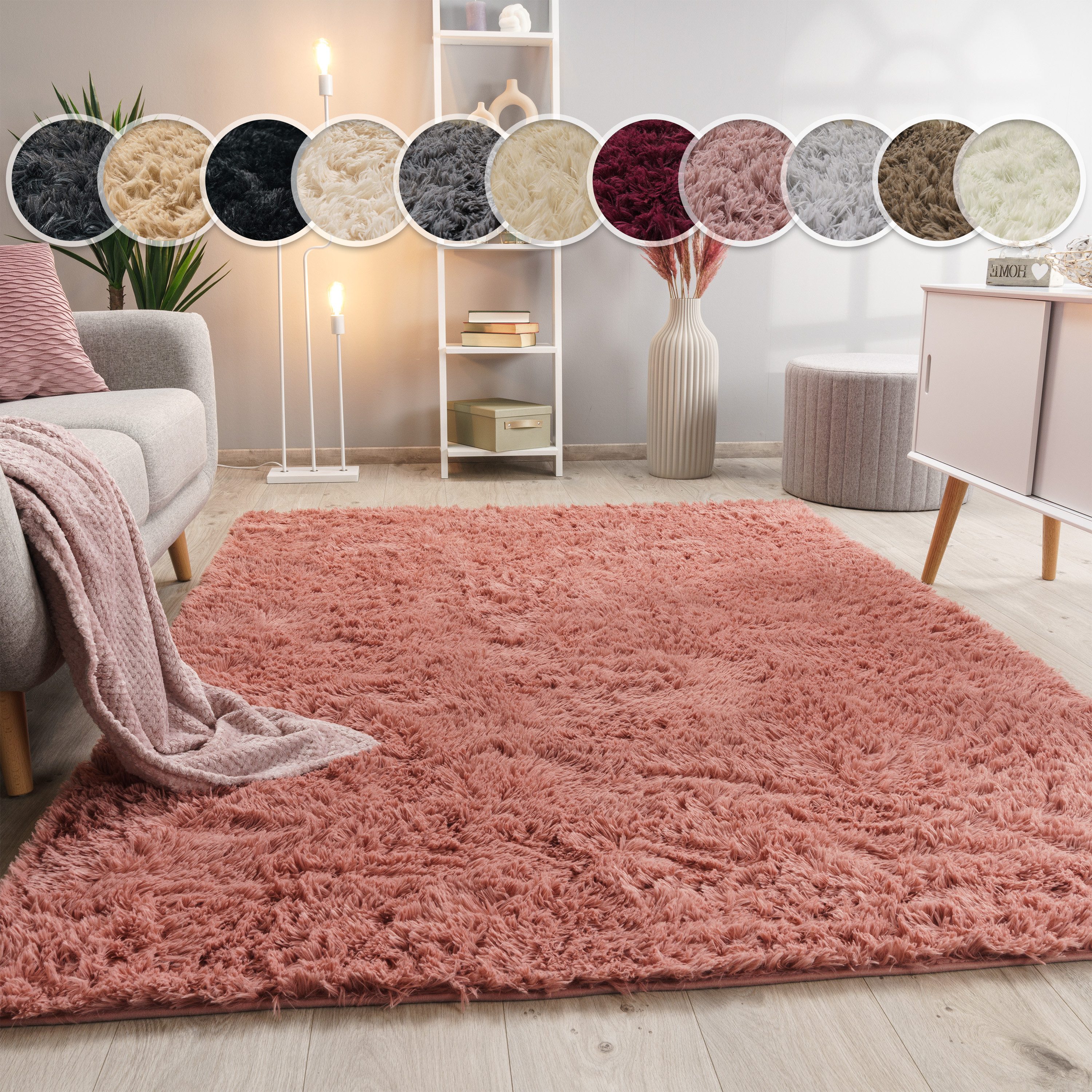 Paco Home Hochflor-Teppich Silky 591, rechteckig, Höhe: 37 mm, Uni-Farben, besonders weich und kuschelig, Wohnzimmer