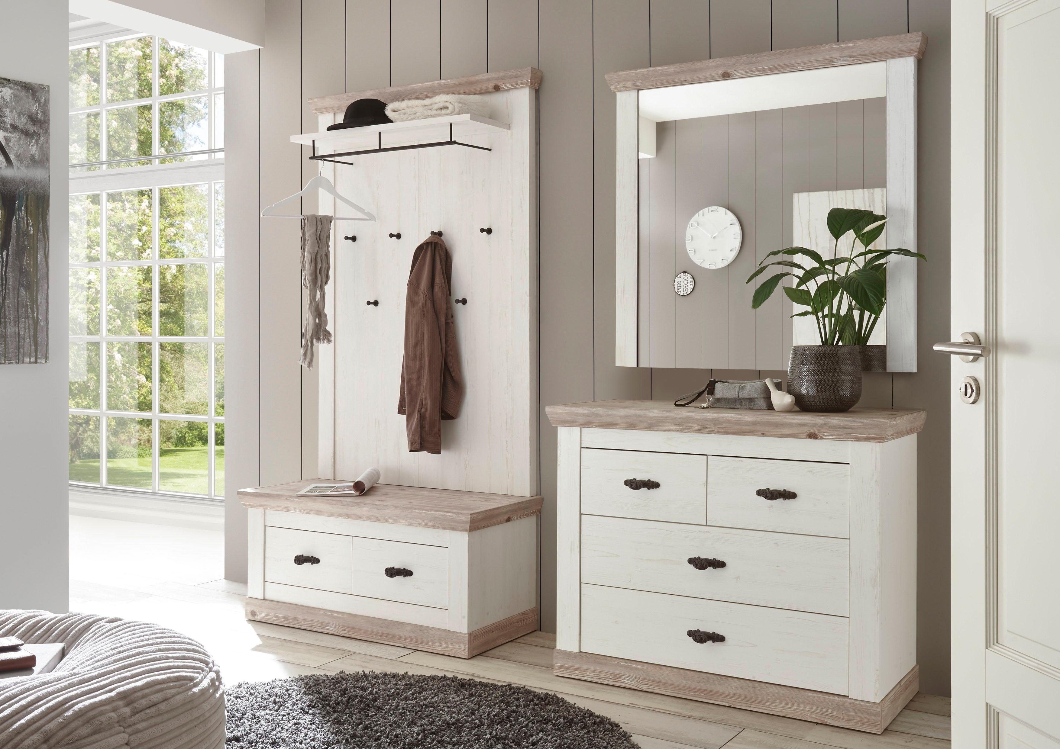 Home affaire Garderoben-Set Florenz, (4-St), bestehend aus 1 Bank, 1 Paneel, 1 Spiegel und 1 Kommode