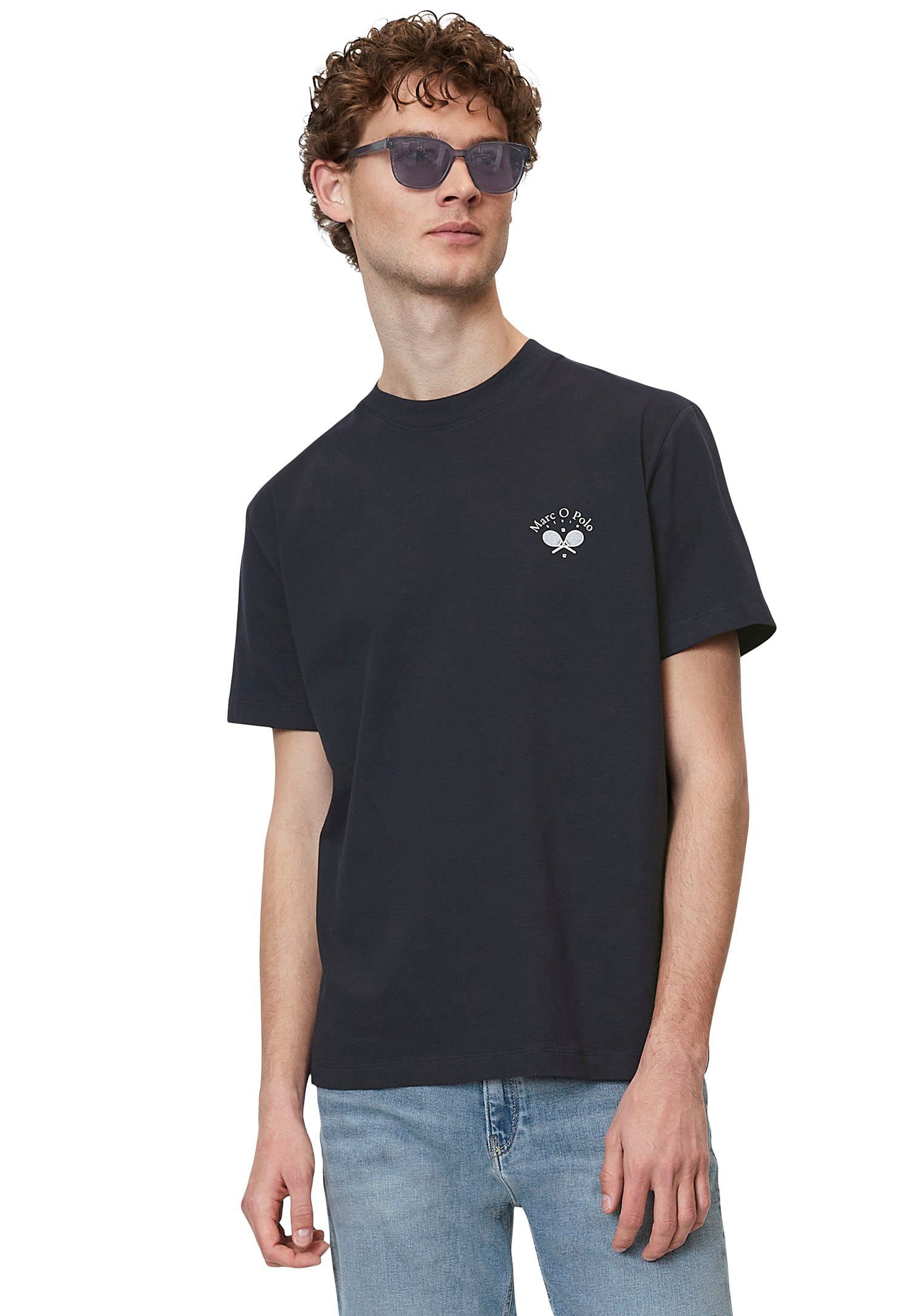 Marc O'Polo DENIM T-Shirt mit sportlichem Print in Brusthöhe marineblau | T-Shirts