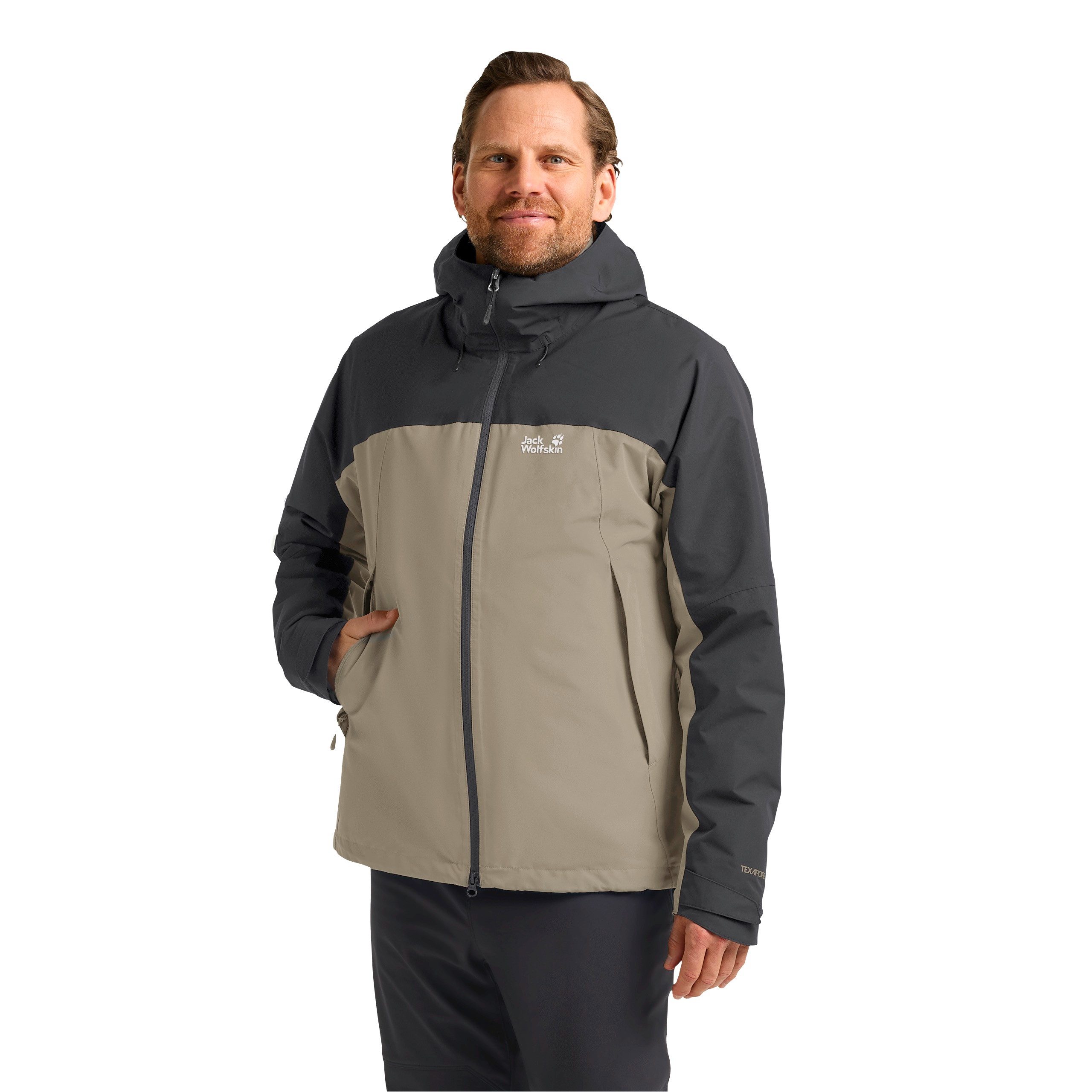 Jack Wolfskin 3-in-1-Funktionsjacke mit Kapuze mit regulierbarem Elastikband, wasserdicht, winddicht