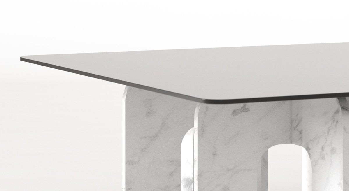 140 Carrara Luxus Couchtisch - x Luxus Marmor Couchtisch spanischen aus Glasplatte Padrino 80 cm 35 Weiß Casa Möbel x hochwertigem - Marmor H. mit Wohnzimmertisch Rechteckiger