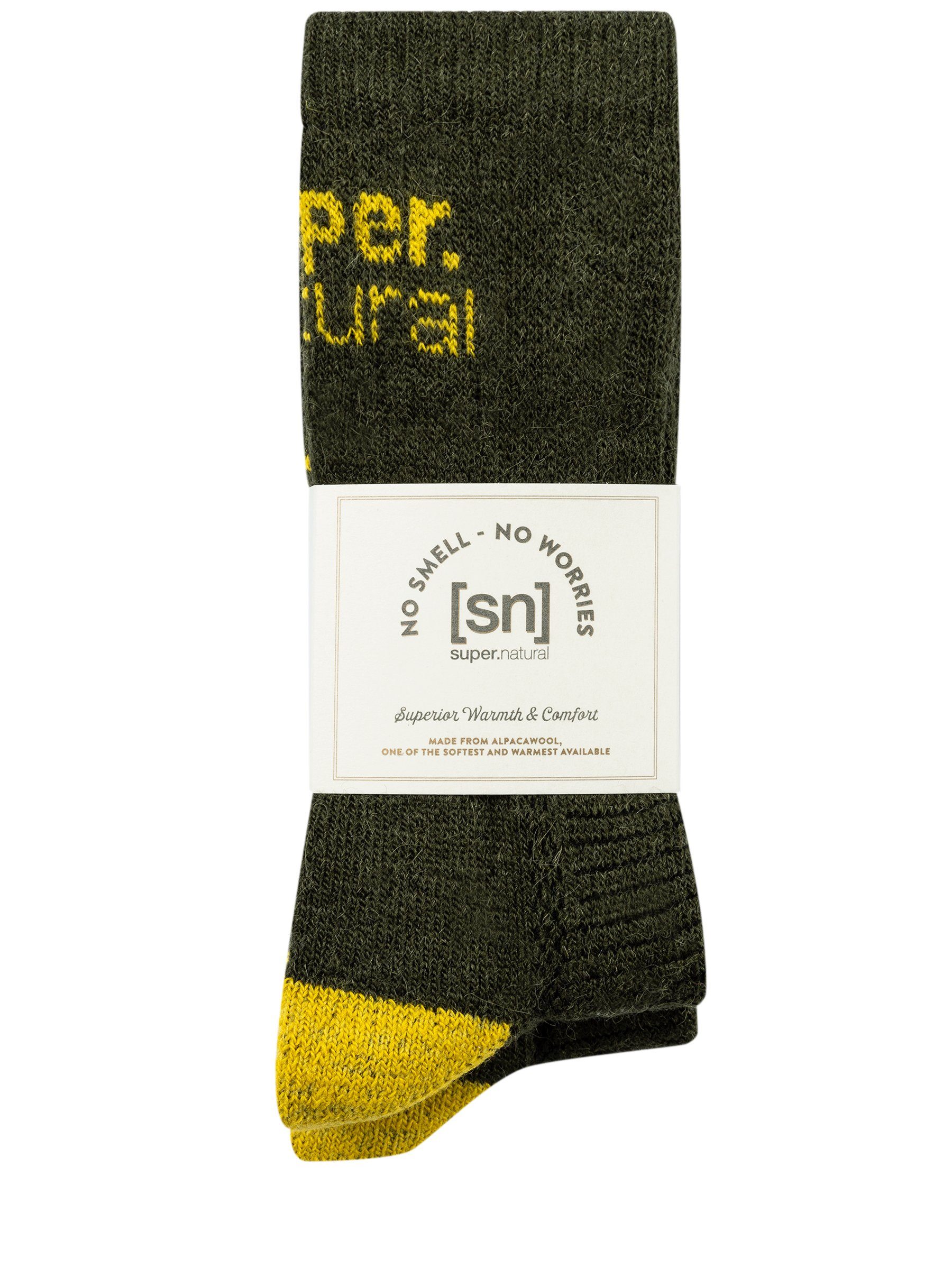 SUPER.NATURAL Sportsocken No Mustard Night/Tawny COSY smell-no Olive SOCKS Alpaka SN Alpaka-Materialmix worries, Socken (2-Paar)