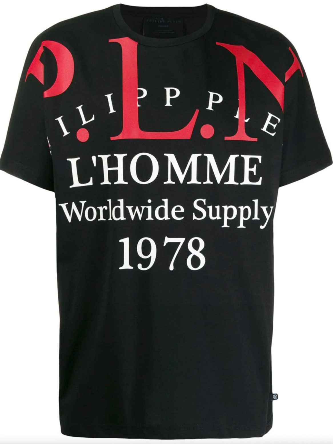 PHILIPP PLEIN T-Shirt Herren Gold Cut P.L.N. Worldwide Supply Shirt geripptem Kragen, ikonischer Schriftzug, Doppelt genähte Säume