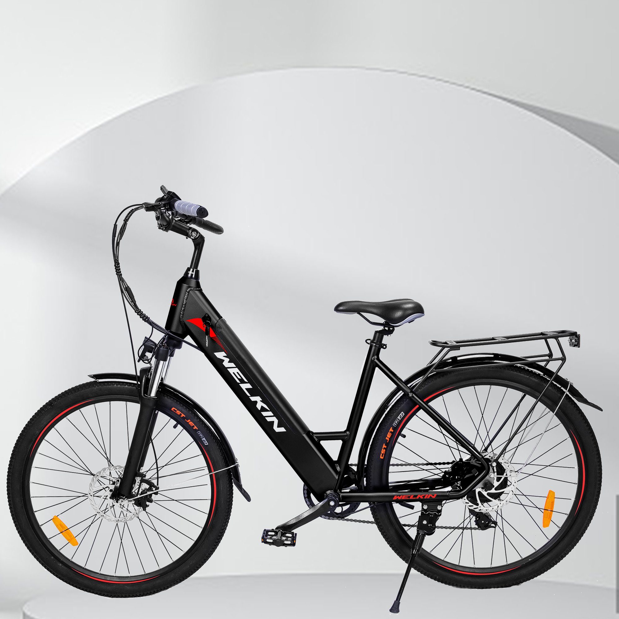 Fangqi E-Bike 27.5zoll Elektrofahrrad, Shimano 7Gang, 250W Motor,  36V/10.4AH Akku, Kettenschaltung, 250,00 W, (CST-Reifen, Kann 120 kg  tragen), Rücksitz, Elektrofahrräder für Herren und Damen, mit Reflexstreifen