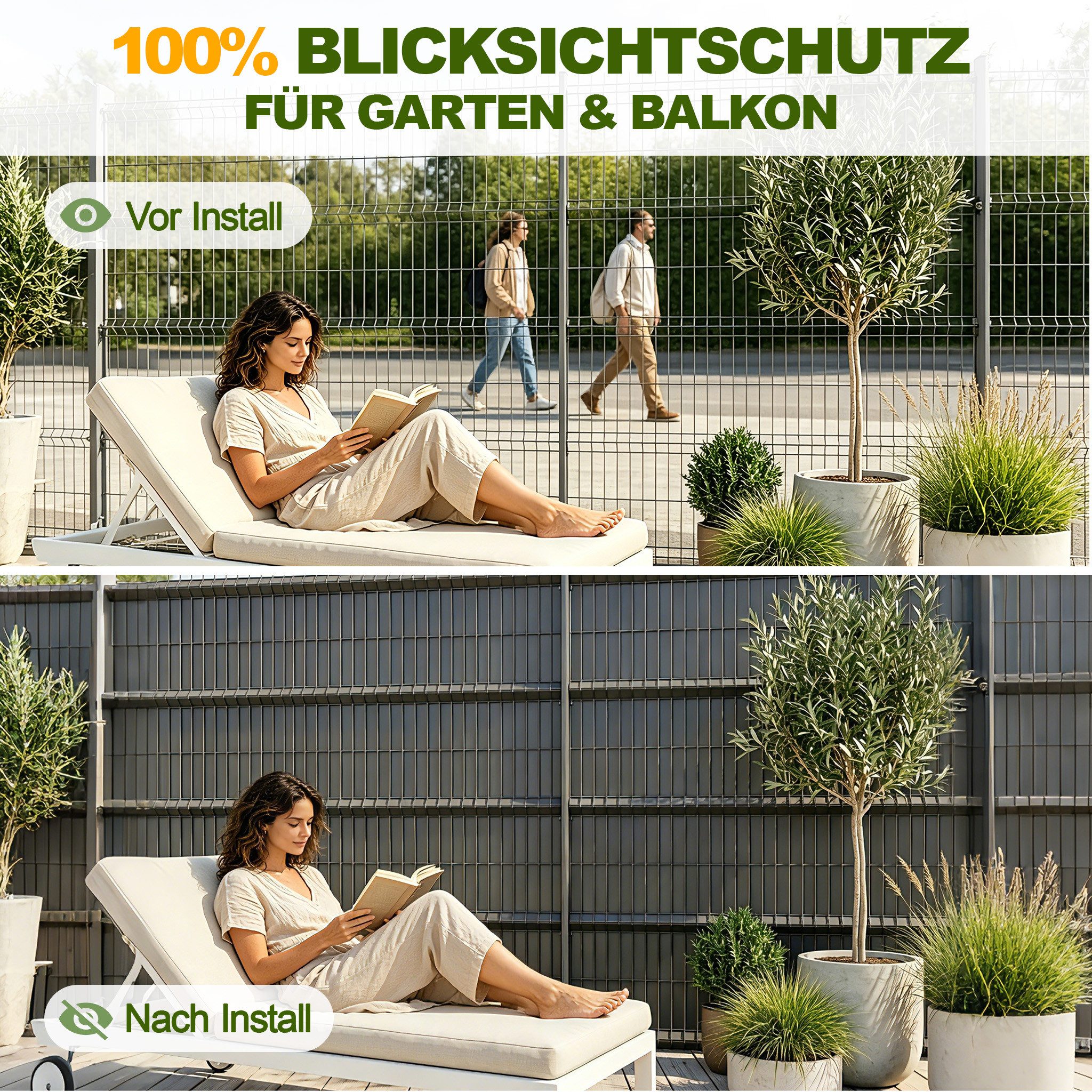 FIVMEN Sichtschutzstreifen PVC Zaunsichtschutz Rolle für Stabmattenzaun Windschutz, Blickdicht & UV-beständig für Garten Balkon Terrasse – Bild 5 von 5