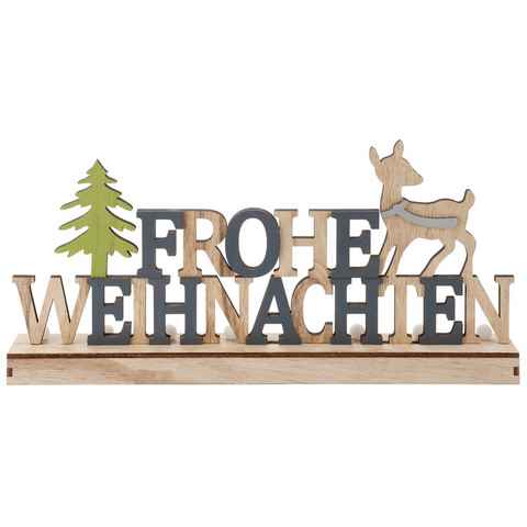 RIFFELMACHER & WEINBERGER Deko-Schriftzug Frohe Weihnachten, Weihnachtsdeko, LED-Schriftzug aus Holz, Batteriebetrieb,Timerfunktion