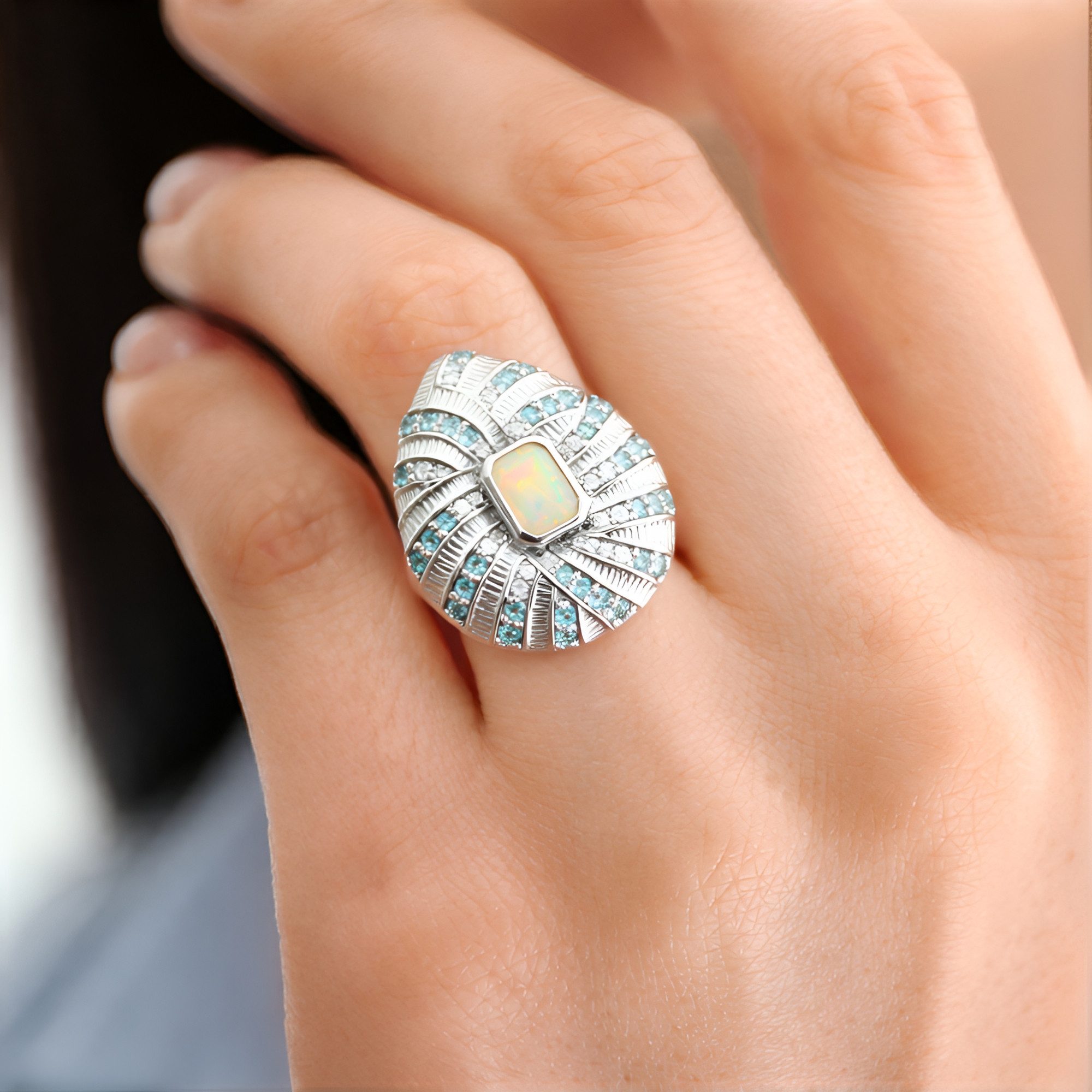 Cavill Silberring Welo-Opal- und Blautopas-Ring 0,61 ct+0,87 ct, platin Sil günstig online kaufen