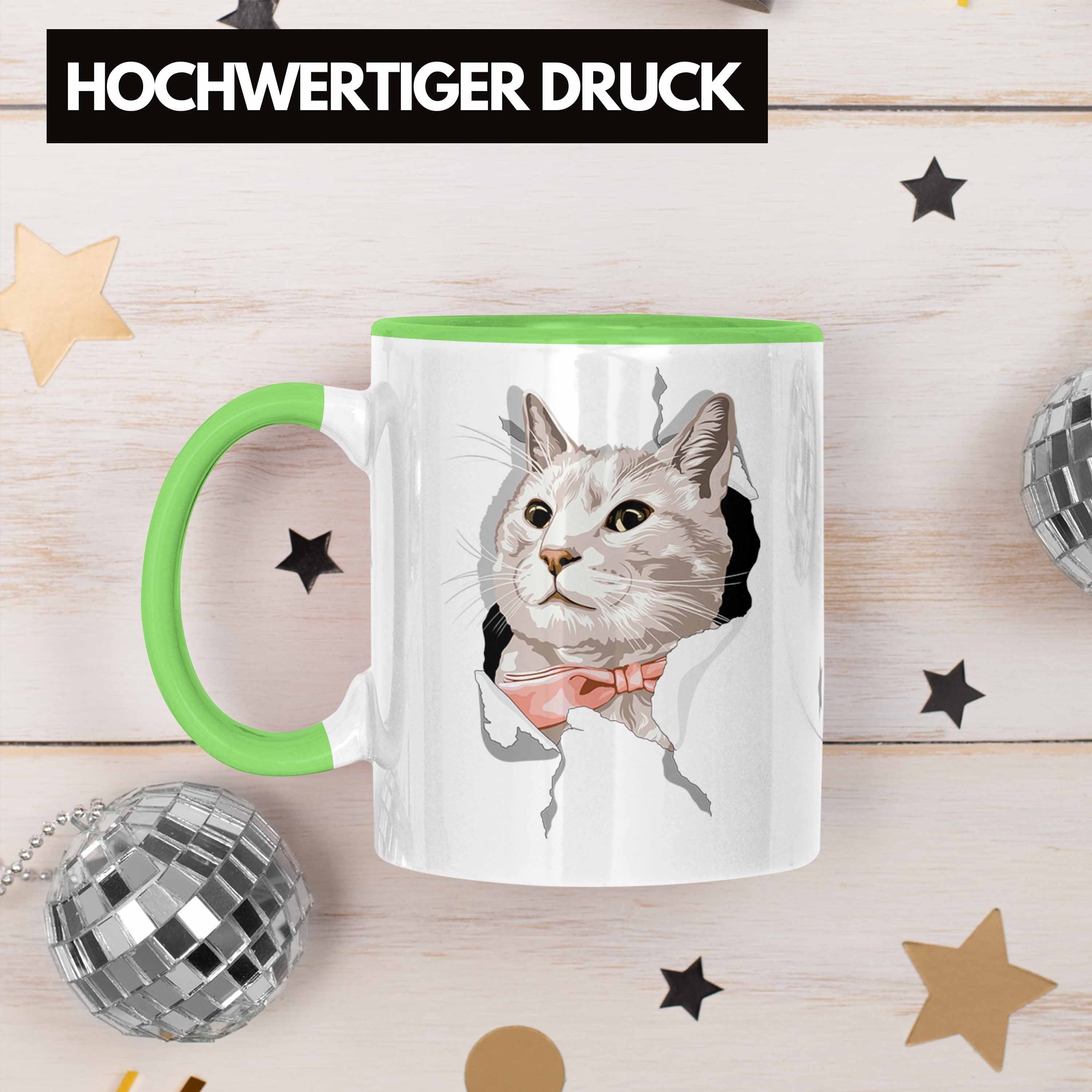 3D Katzen Grün Katzenbesitzerin - Trendation Geschenk Tasse Lustige Trendation Tasse Katzengrafik Geschenkidee