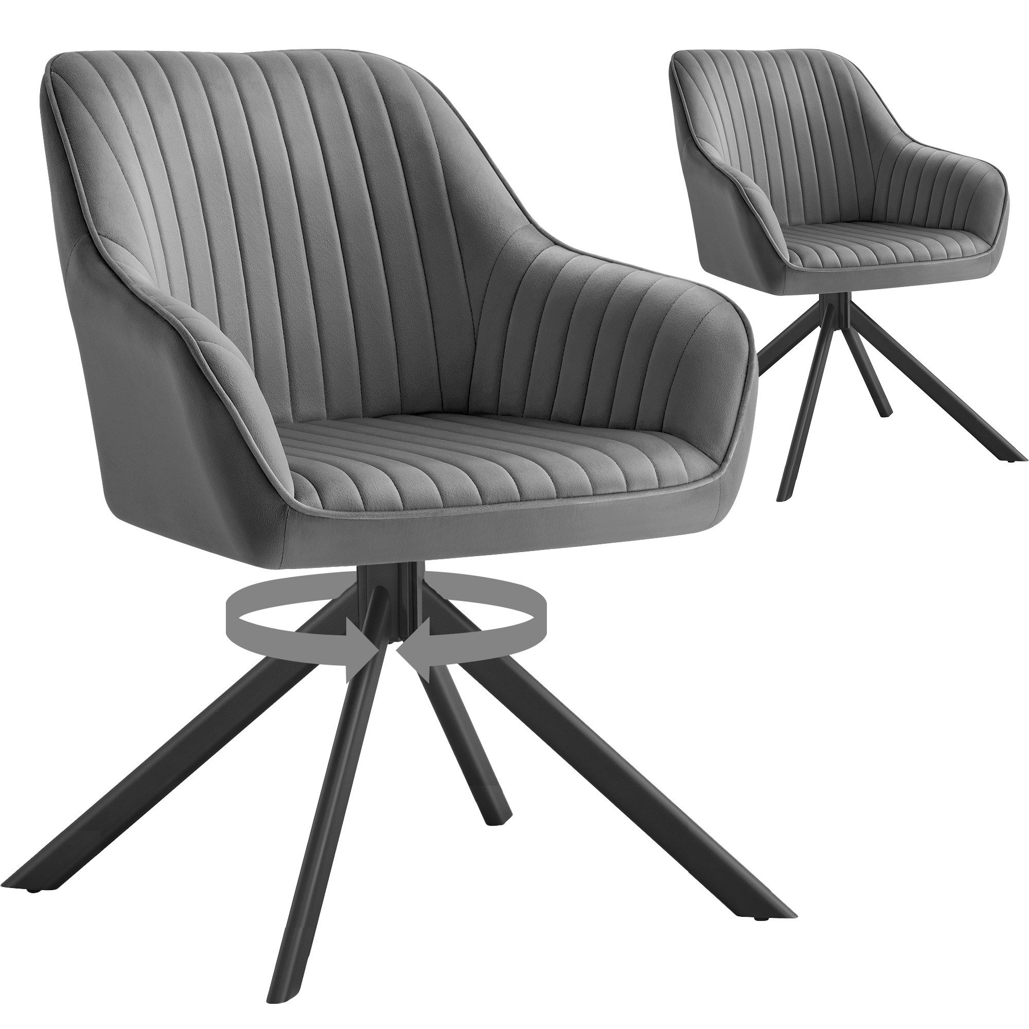 SONGMICS Esszimmerstuhl Esszimmerstuhl 360° drehbar, Küchenstuhl, Sessel drehbar, Samt (2 St), 2er Set, mit Armlehnen, bis 120 kg belastbar
