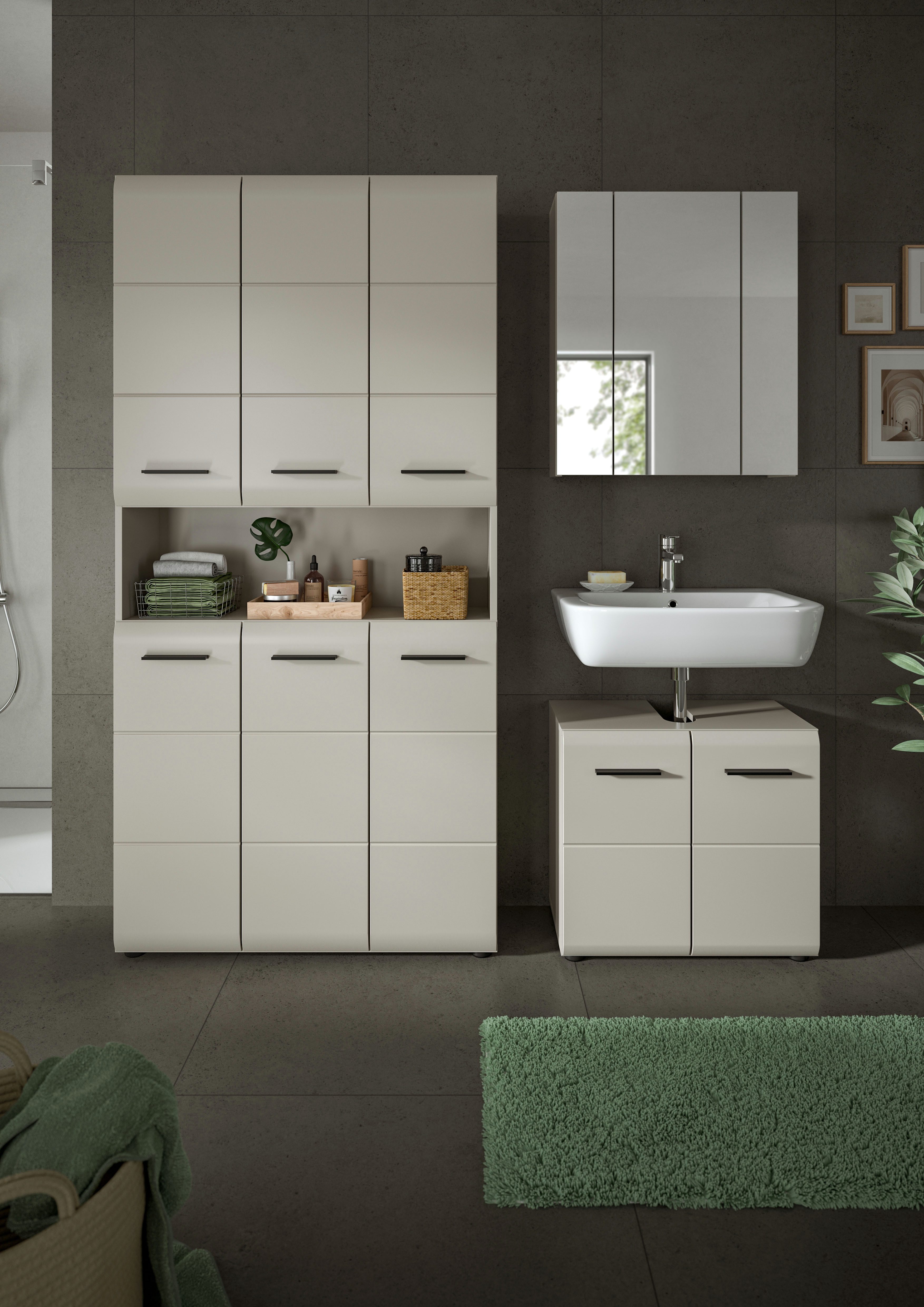 welltime Badezimmer-Set, (Set, 4-St., Stauraumschrank, WBU, Spiegelschrank), Bad-Kombination, Bad-Möbel, Badezimmer, Kombination, Kombi