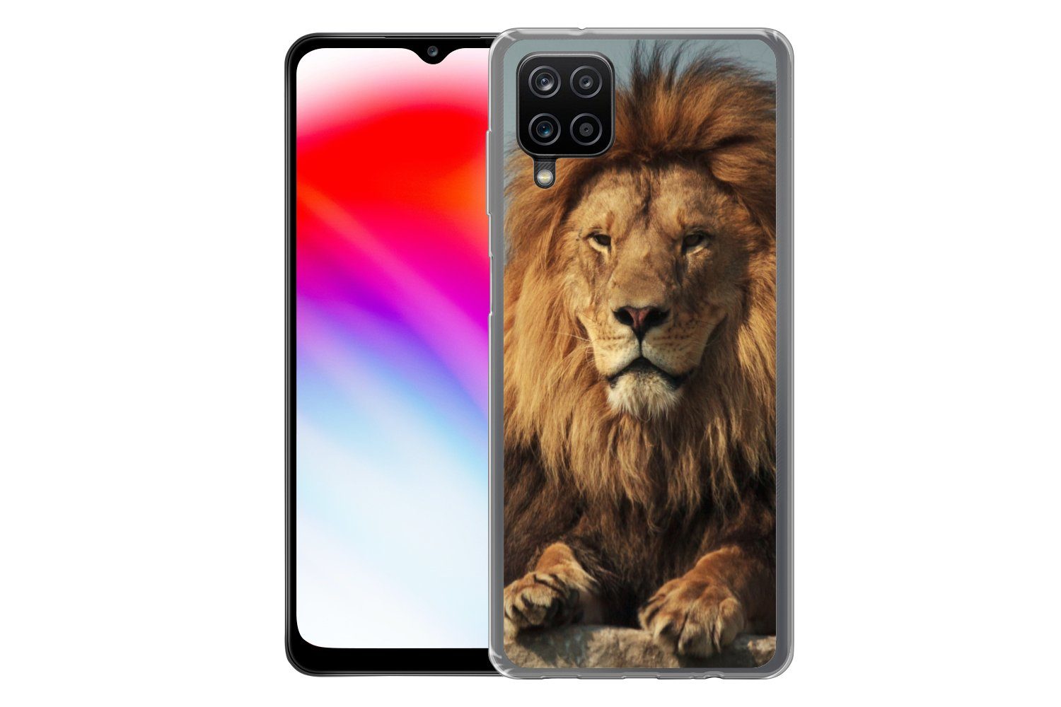 MuchoWow Handyhülle für Samsung Galaxy A12 Löwe - Felsen - Porträt, Smartphone-Bumper, Print, Handy Schutzhülle Dünn