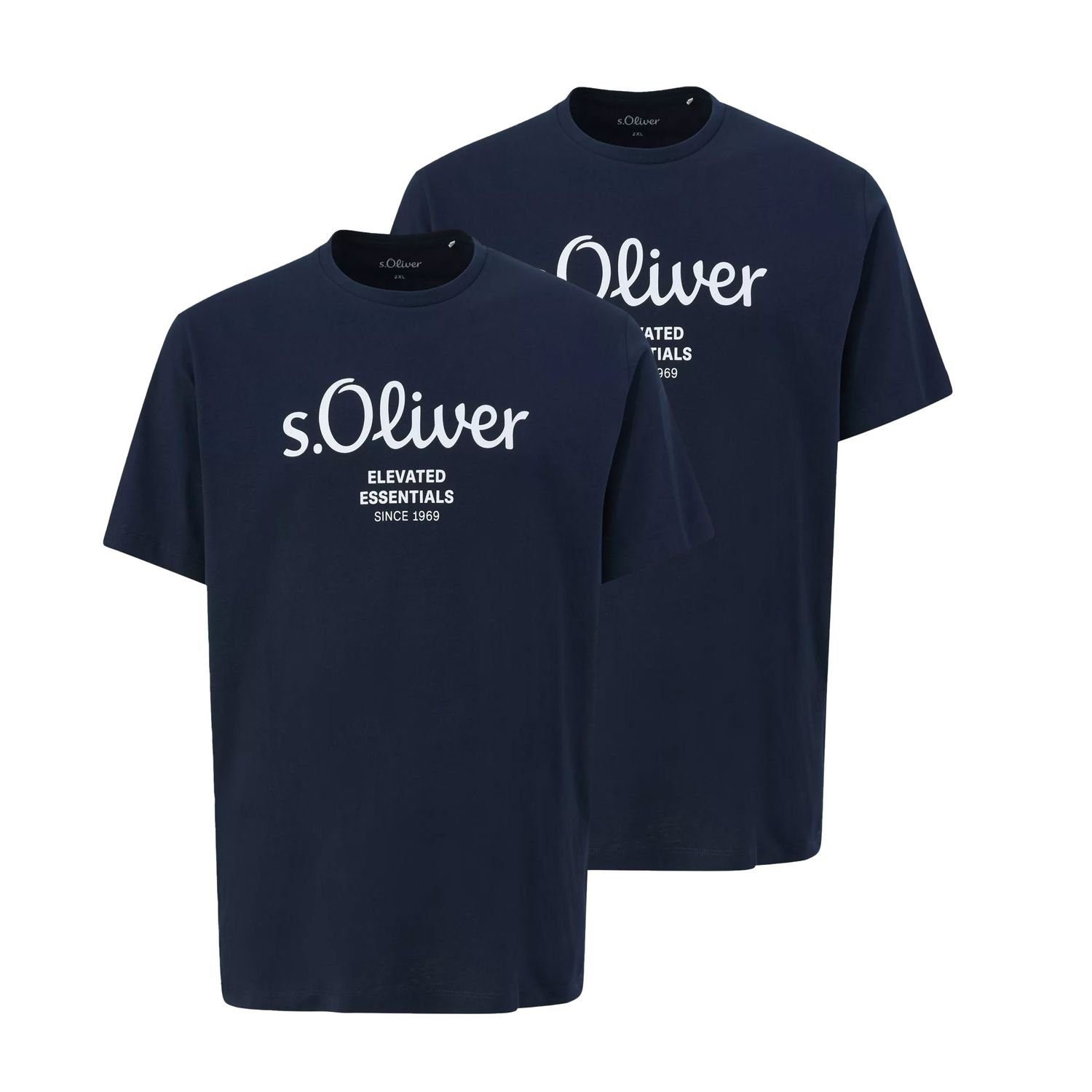 s.Oliver im Logo-Aufdruck Pack kurzarm, T-Shirt mit 2er (2-tlg) Rundhals-Ausschnitt, Navy
