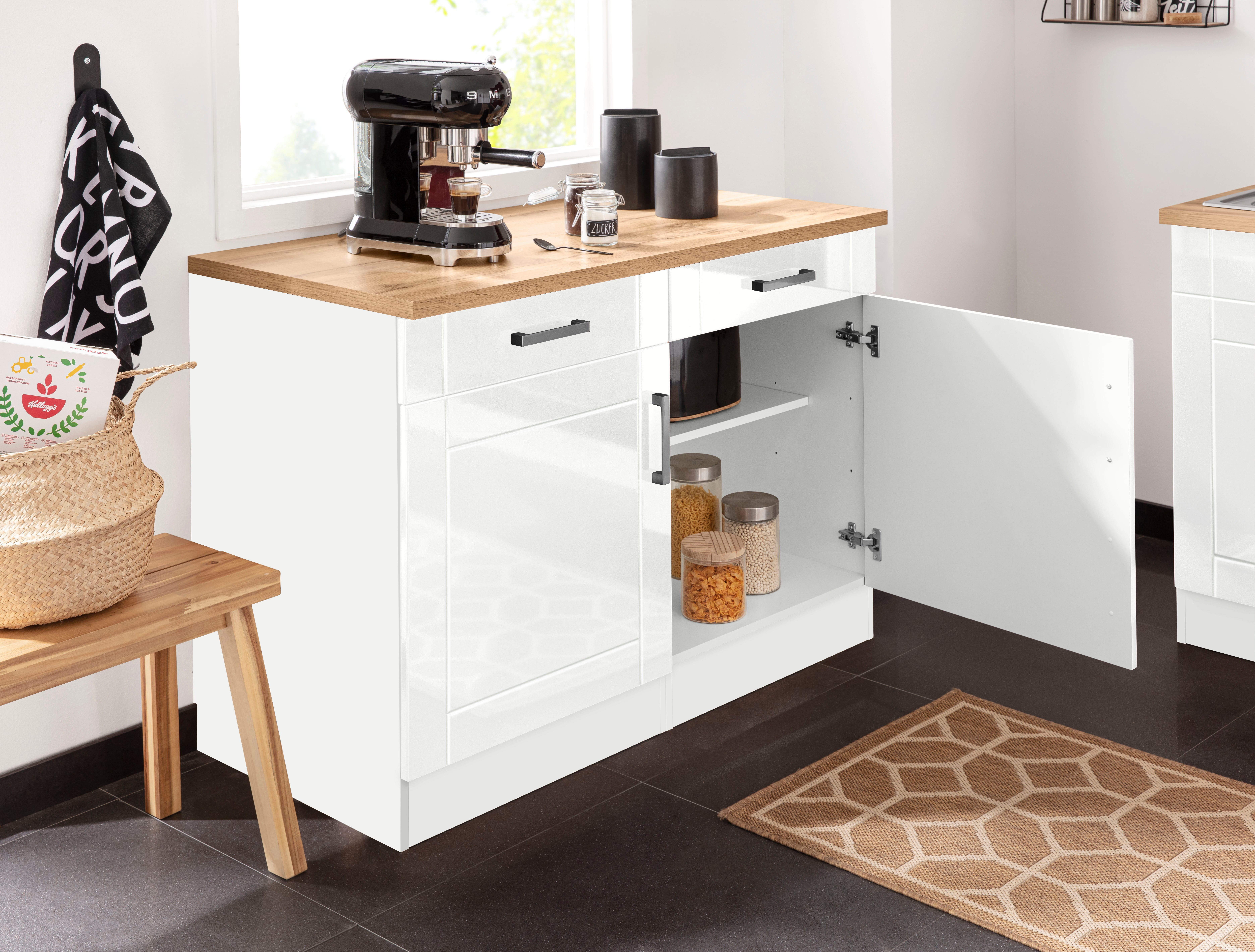 KOCHSTATION Unterschrank KS-Tinnum 120 cm breit, Metallgriffe, MDF Fronten, 2 Schubkästen, 2 Türen