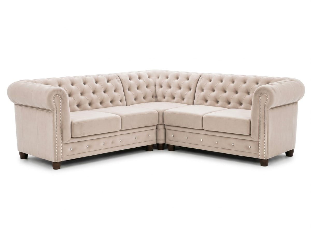Xlmoebel Ecksofa Beiges Chesterfield-Ecksofa im klassischen Design aus Stoff, 1 Teile, Made in Europa