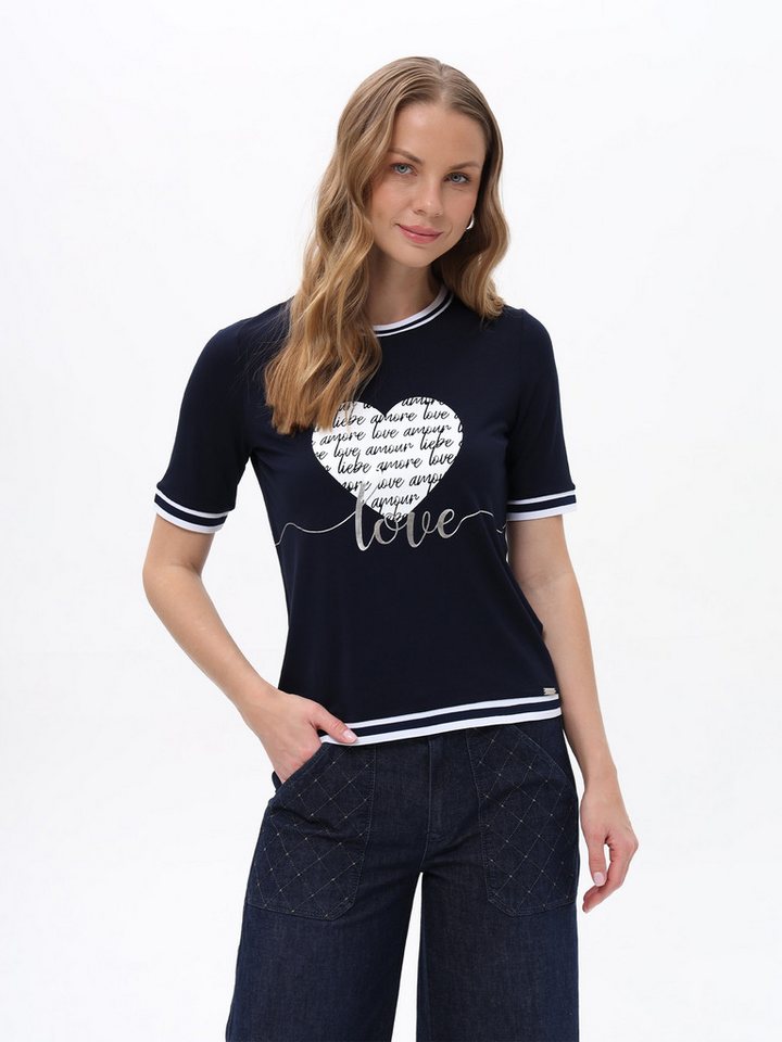 Passioni T-Shirt mit Herz Motiv Navy Blaues T-Shirt mit Herz Motiv und Schriftzug
