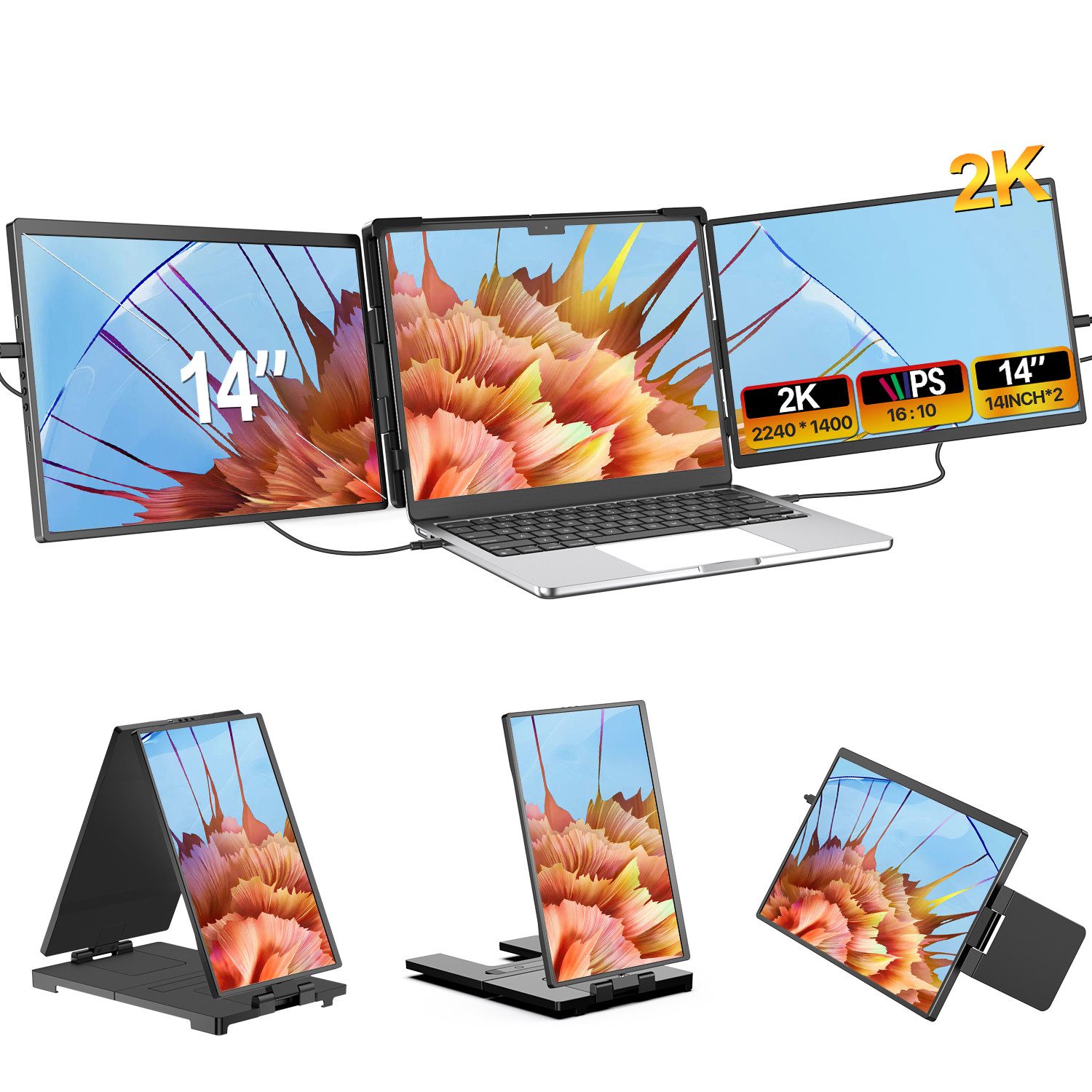 UPERFECT 2K-Dual-Screen-Laptop-Bildschirm-Extender, Tragbarer Monitor Portabler Monitor (35,56 cm/14 ", 2240x1400 px, QHD, 60 Hz, IPS)