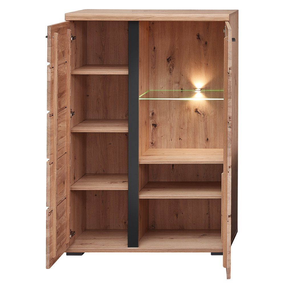 (6-tlg), Oak Massivholzfronten, STAVEN-36, matt, Beleuchtung Artisan Lomadox LED TV-Wand Nb., schwarz