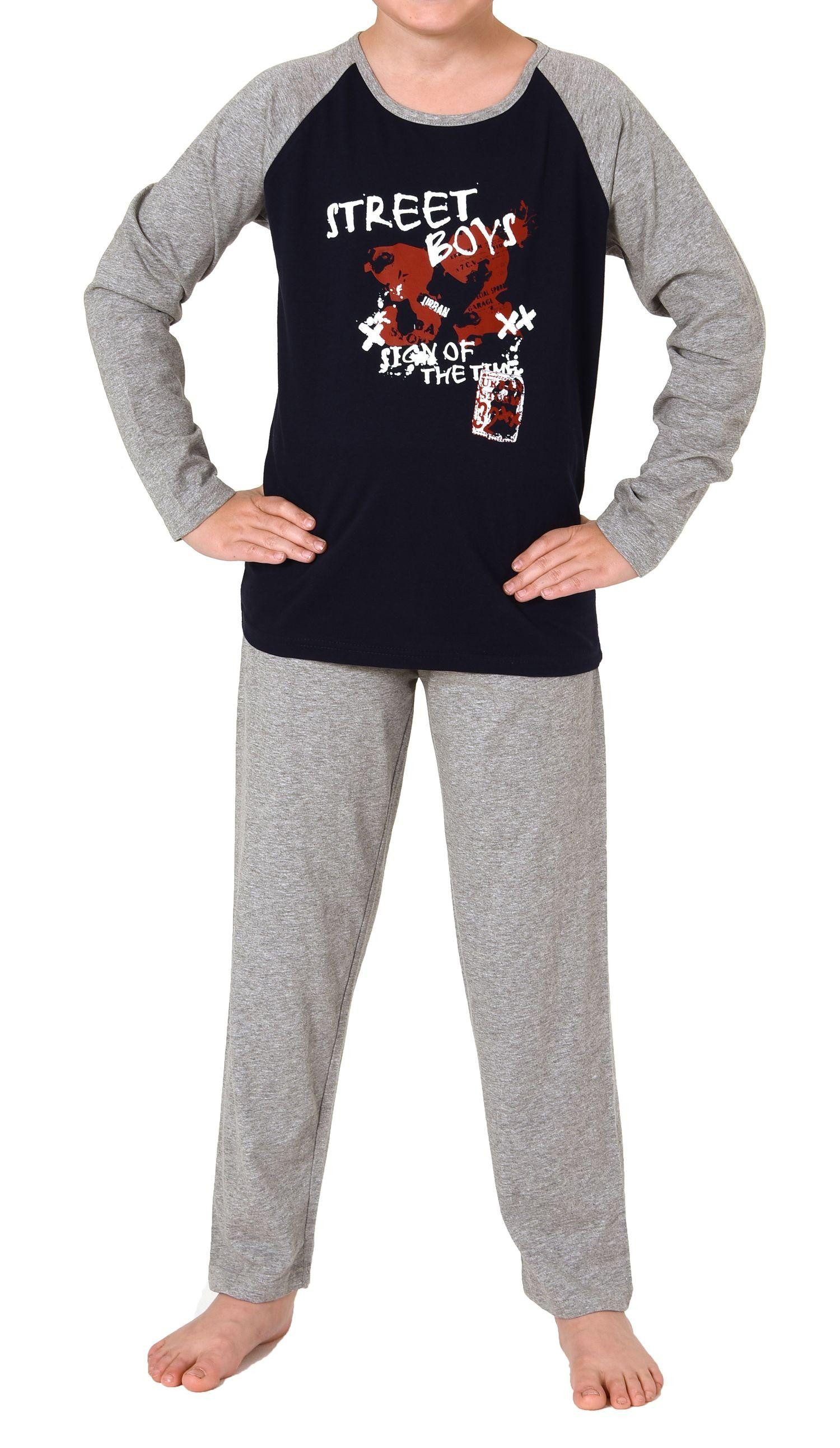 Normann Pyjama Jungen Pyjama langarm Schlafanzug in lässigem College-Look