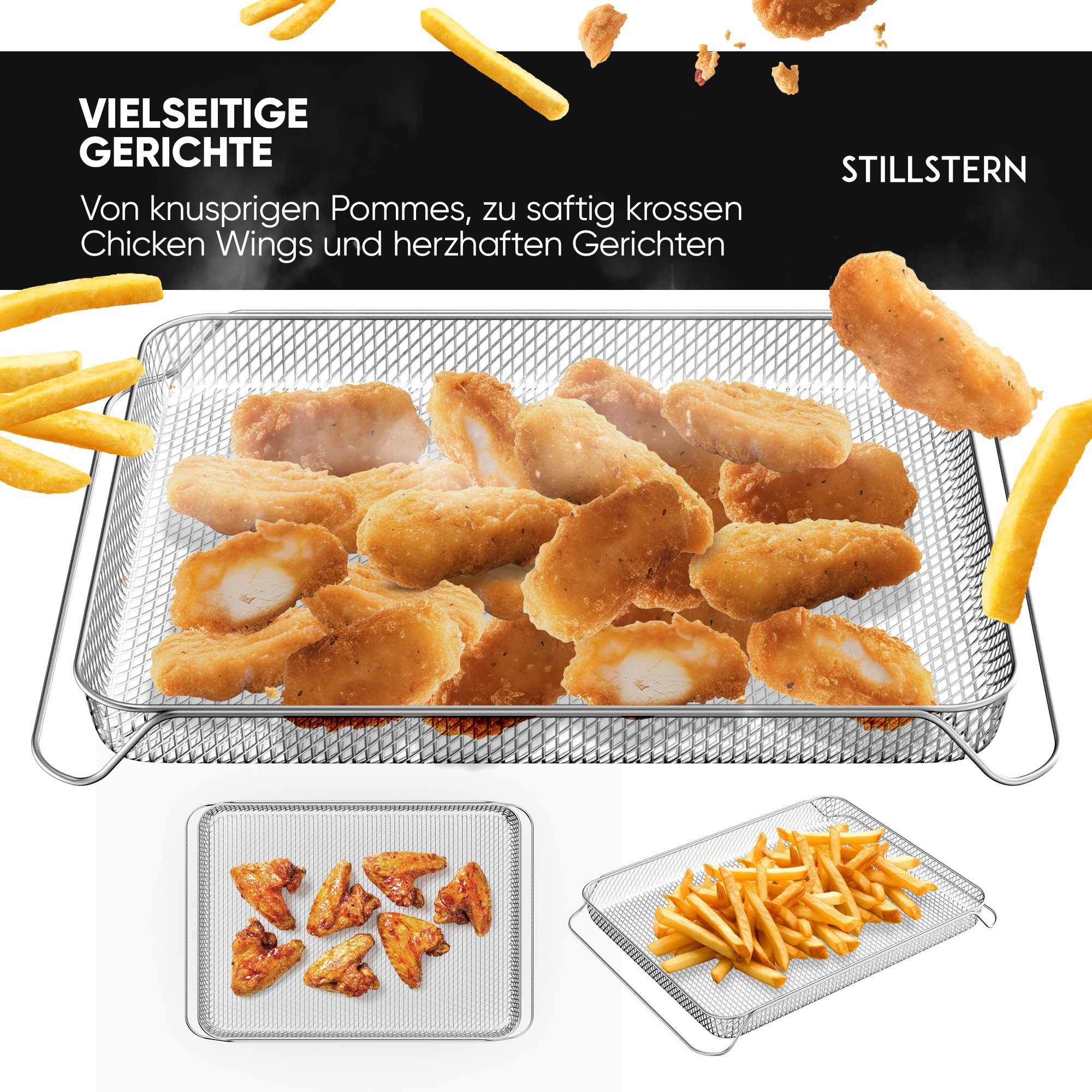 Stillstern Backblech Original Airfryer-Einsatz für Stillstern 25L Minibackofen, Edelstahl