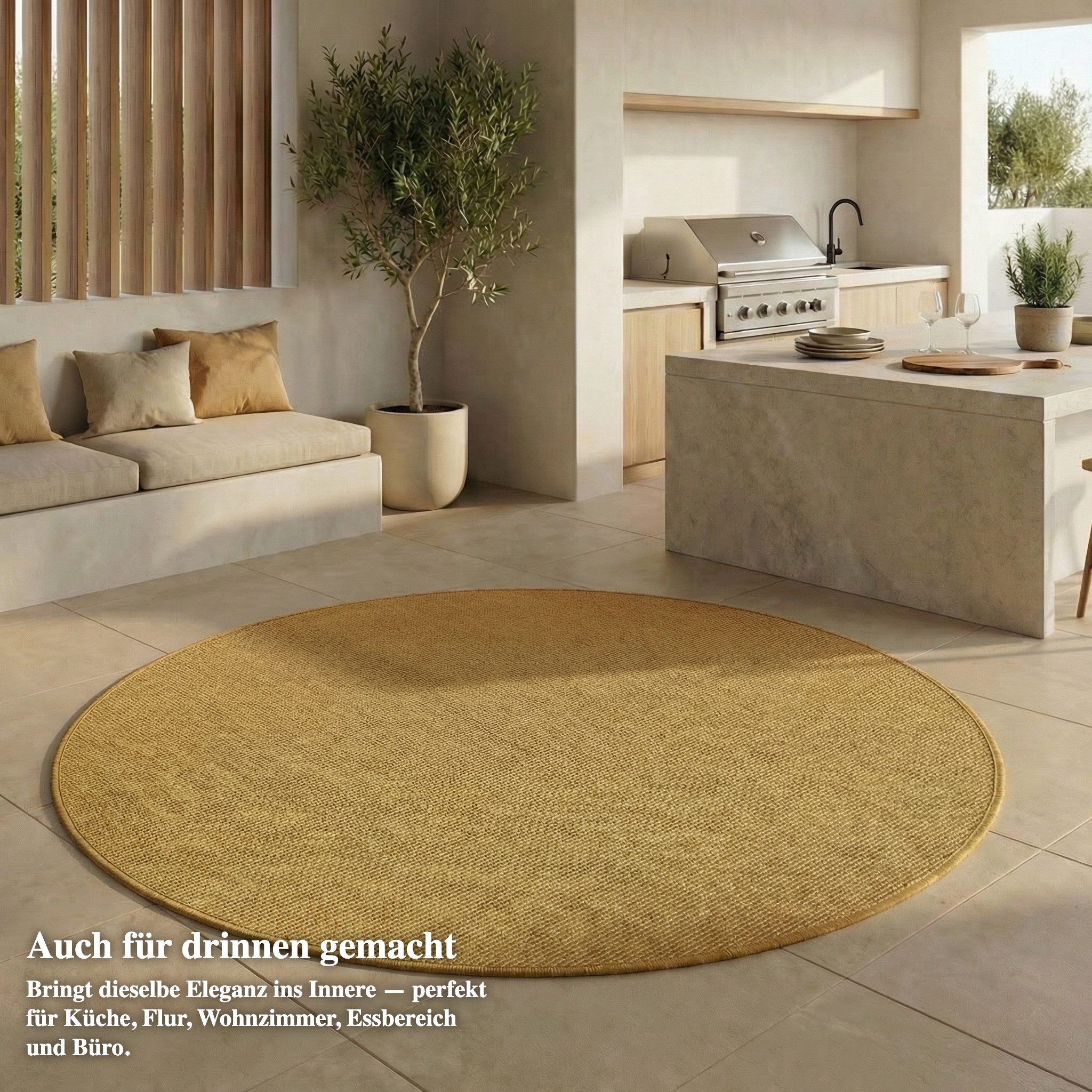 Jimri Outdoorteppich Key West, Rund, Outdoor Teppich Balkonteppich Terassenteppich