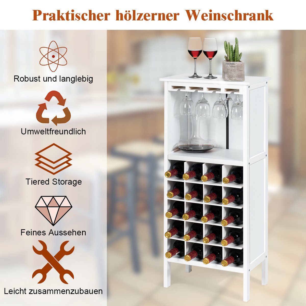 COSTWAY Weinregal, stehend, Weinschrank Holz, für 20 Flaschen, 42x24,5x96cm günstig online kaufen
