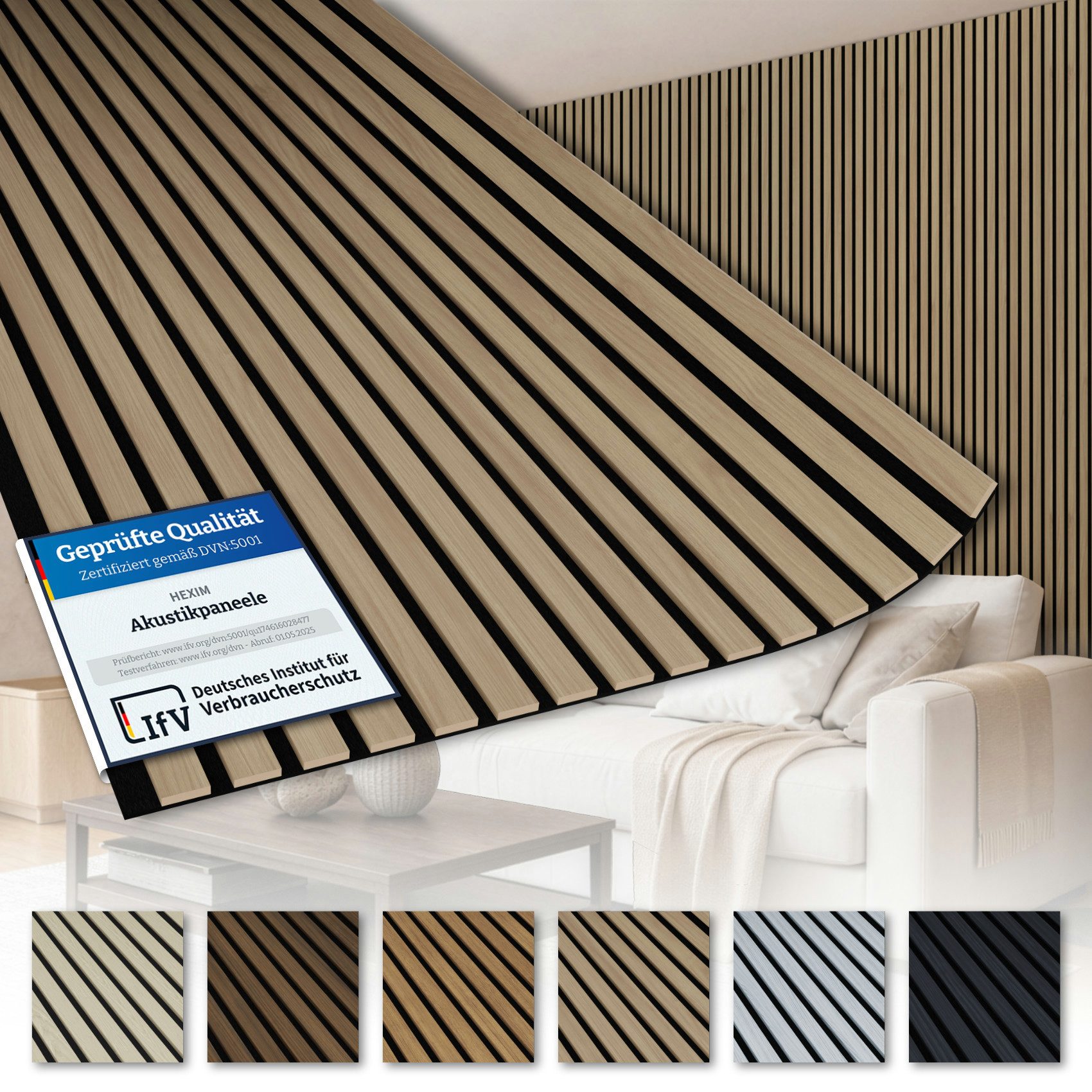 AKUSTIKO Wanddekoobjekt (Lamella Akustikpaneele 4 Stück 280x60cm - flexible Filz MDF Wandpaneele fugenlos - überlappende Holz Lamellenwand Raumgestaltung - Akustik Wandverkleidung von HEXIM (6.72m² Light Oak)