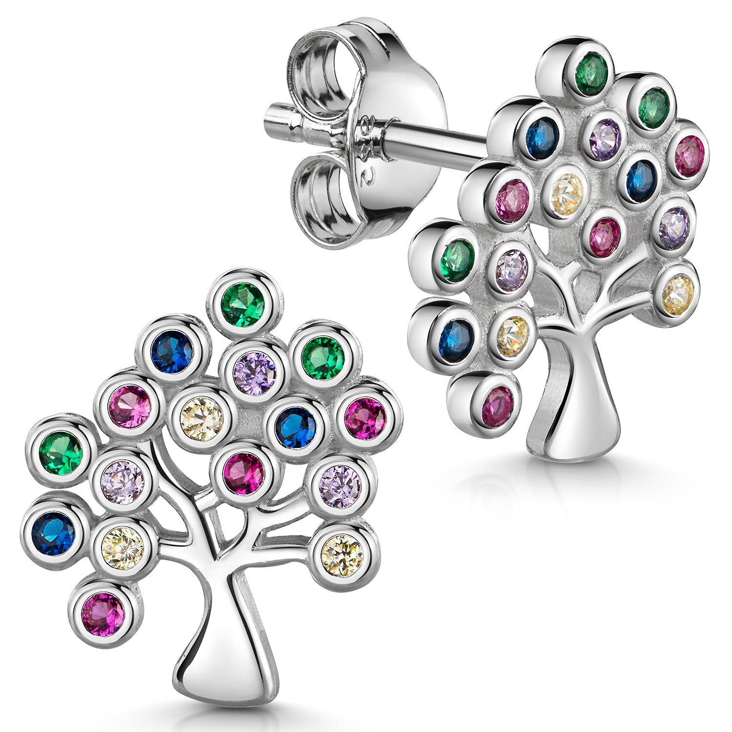 Materia Paar Ohrstecker Damen Silber Baum Lebensbaum Zirkonia bunt SO-87, 925 Sterling Silber, rhodiniert