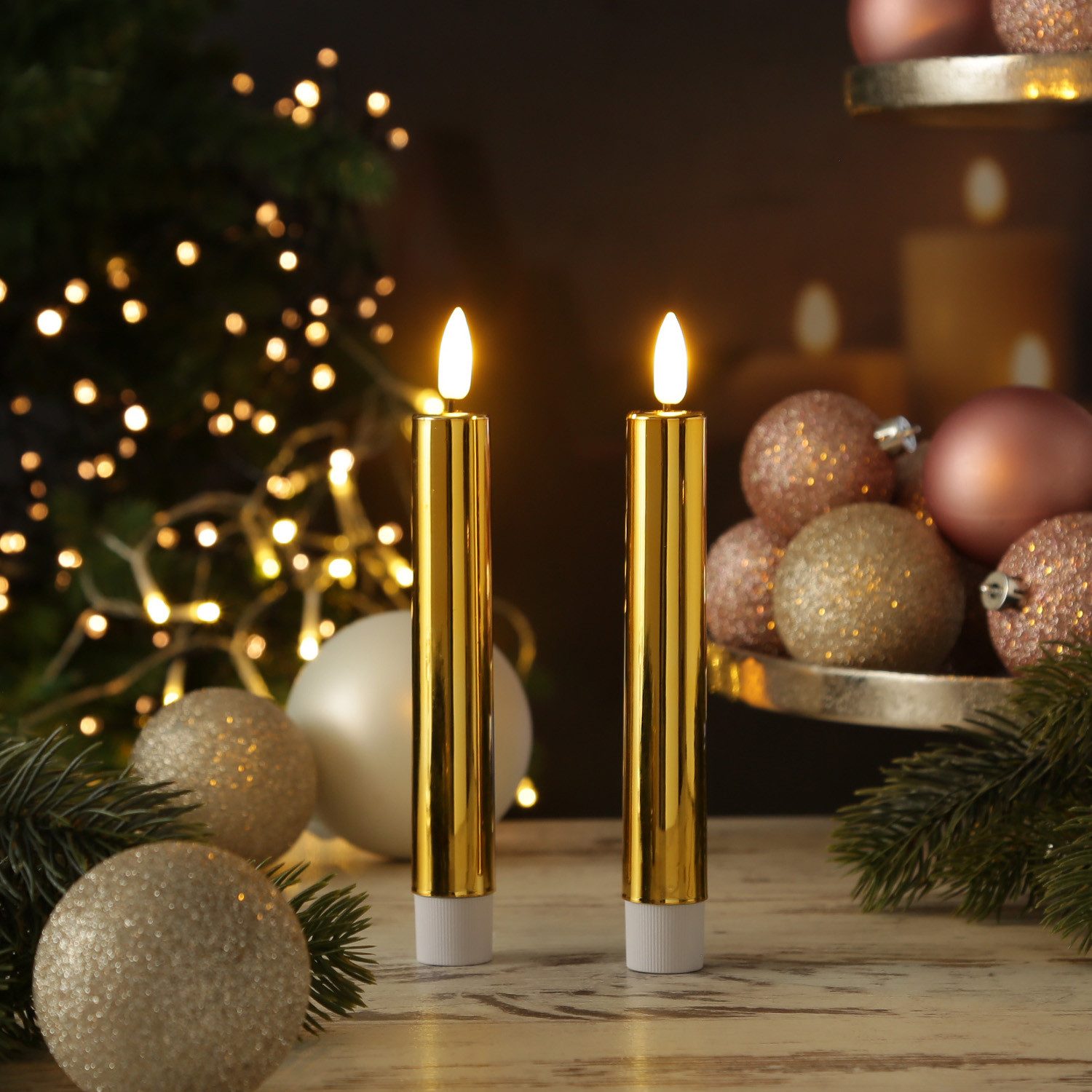 MARELIDA LED-Kerze LED Паличні свічки Dinnerkerzen Tafelkerzen Spitzkerzen H: 17cm gold 2St (2-tlg)