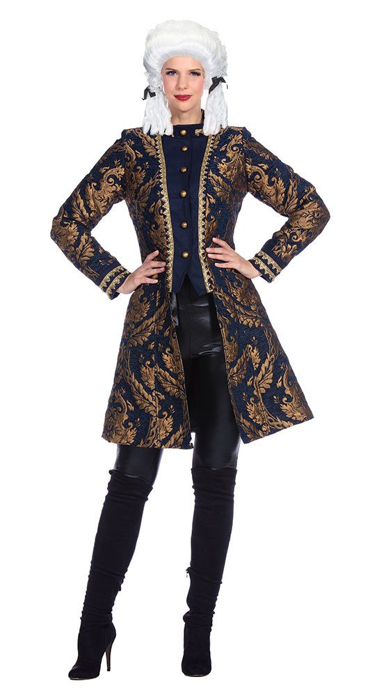 Karneval-Klamotten Piraten-Kostüm Damen Venezianische Barock Piratenjacke blau gold, Frauenkostüm Seeräuber Pirat hochwertiges Partnerkostüm große Größen