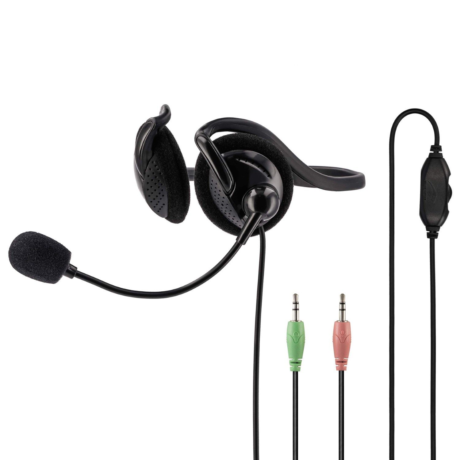 Hama Neckband Headset Nackenbügel 2x 3,5mm Stereo PC-Headset (Mikrofon, PC Office Büro Kophörer Mikrofon Mikro On-Ear Nacken Bügel 2m Kabel)