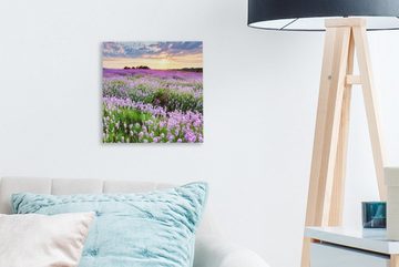 OneMillionCanvasses® Leinwandbild Lavendel - Blumen - Sonnenuntergang - Lila - Wiese, (1 St), Leinwand Bilder für Wohnzimmer Schlafzimmer