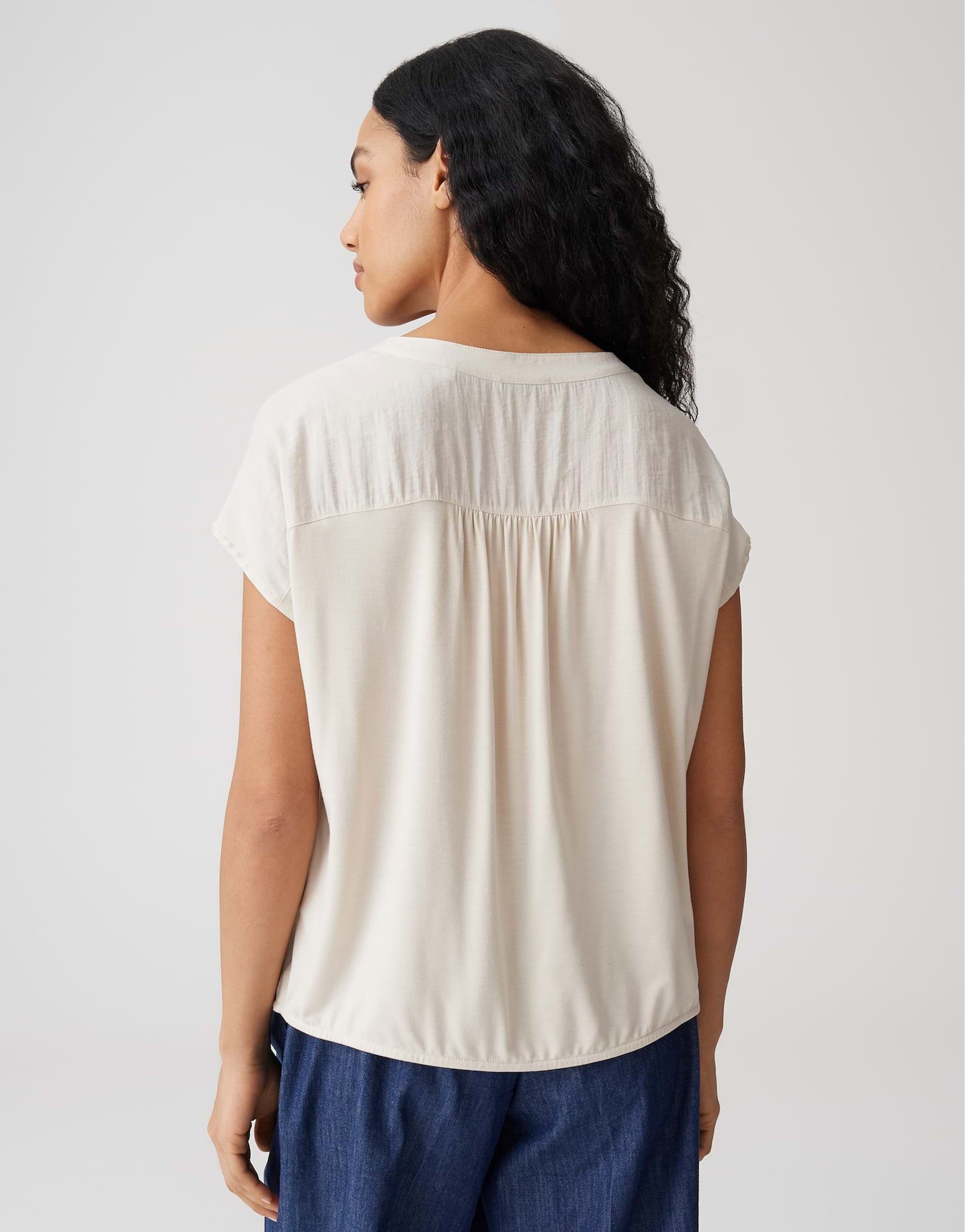 OPUS Kurzarmshirt Sawoko im Materialmix weich fließender Fall, glatter Griff, Casual