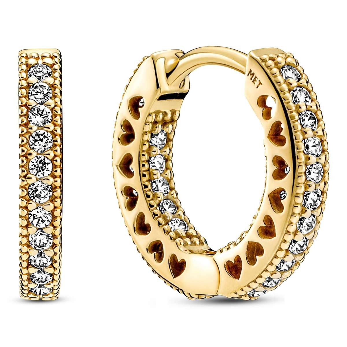 Pandora Paar Creolen 266317C01, für Damen Pavé Herzen