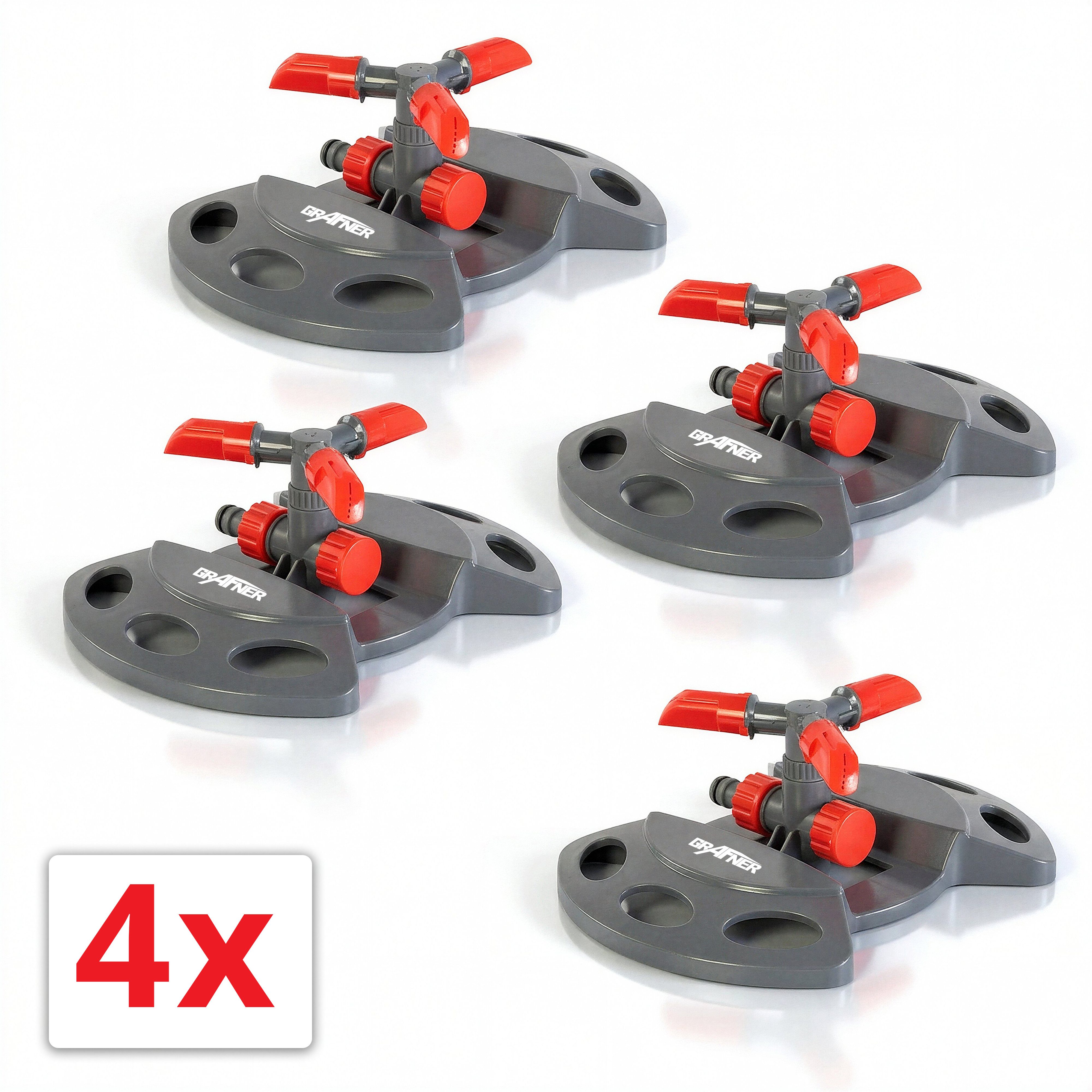 Grafner Bewässerungssystem Rasensprenger 4er Set Kreis- und Sektorenregner RS10823, (4-tlg), 80 m² Reichweite