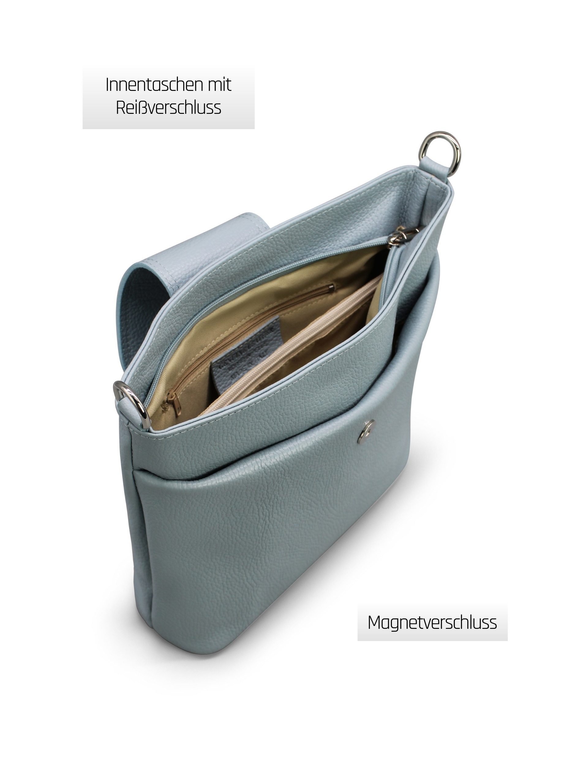 Adel Bags Schultertasche SARA Umhängetasche für Damen, Schultertasche aus Echtleder, 20 Farboptionen, Hergestellt in Italien, mit 2 Riemen