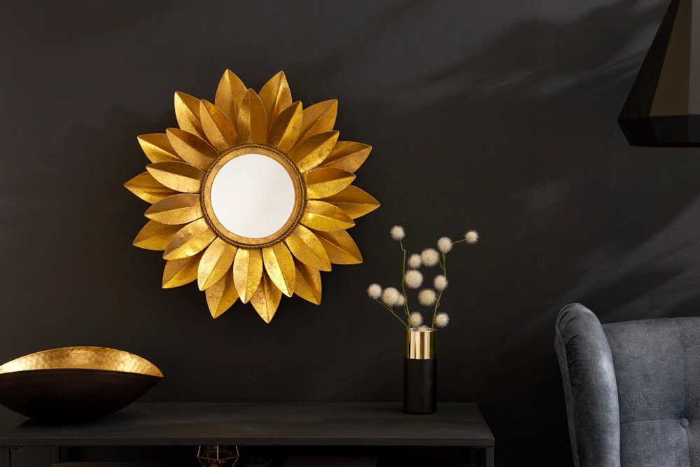 · riess-ambiente 60cm gold · (Einzelartikel, Wandspiegel · · SUNFLOWER Rahmen mit Deko 1-St), Wohnzimmer Handmade Blumenform Metall ·